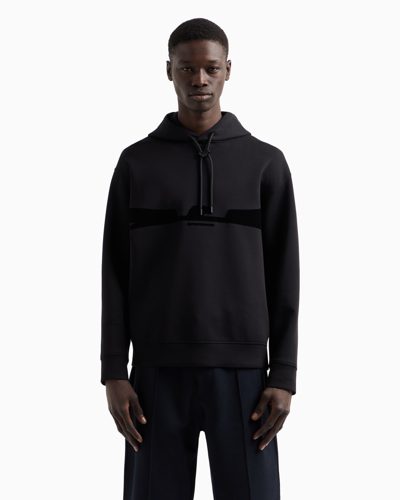 ASV Hooded sweatshirt in double jersey with contoured eagle flocked print Slide 3