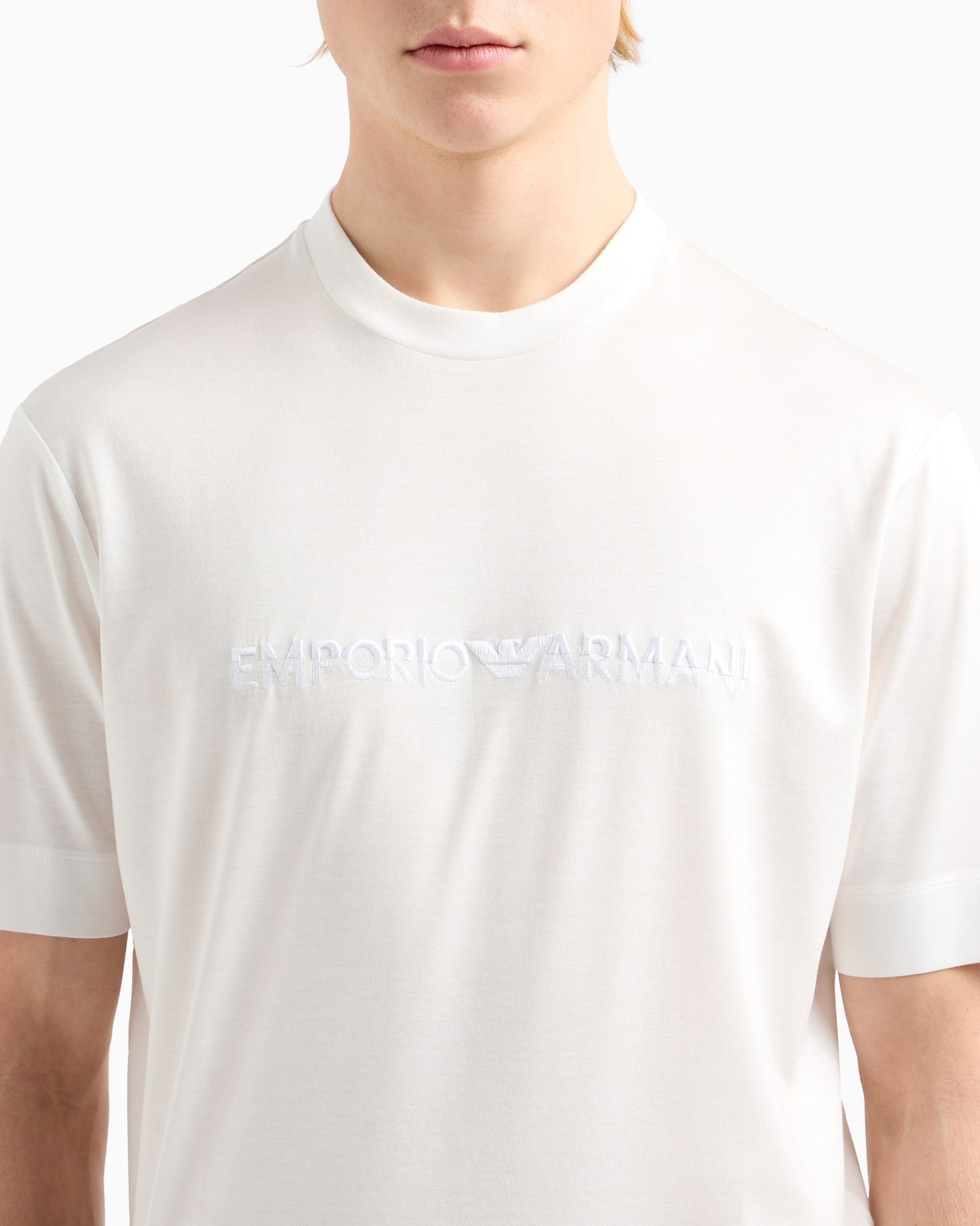 Camiseta en punto de mezcla de lyocell con bordado Emporio Armani ASV Diapositiva 5