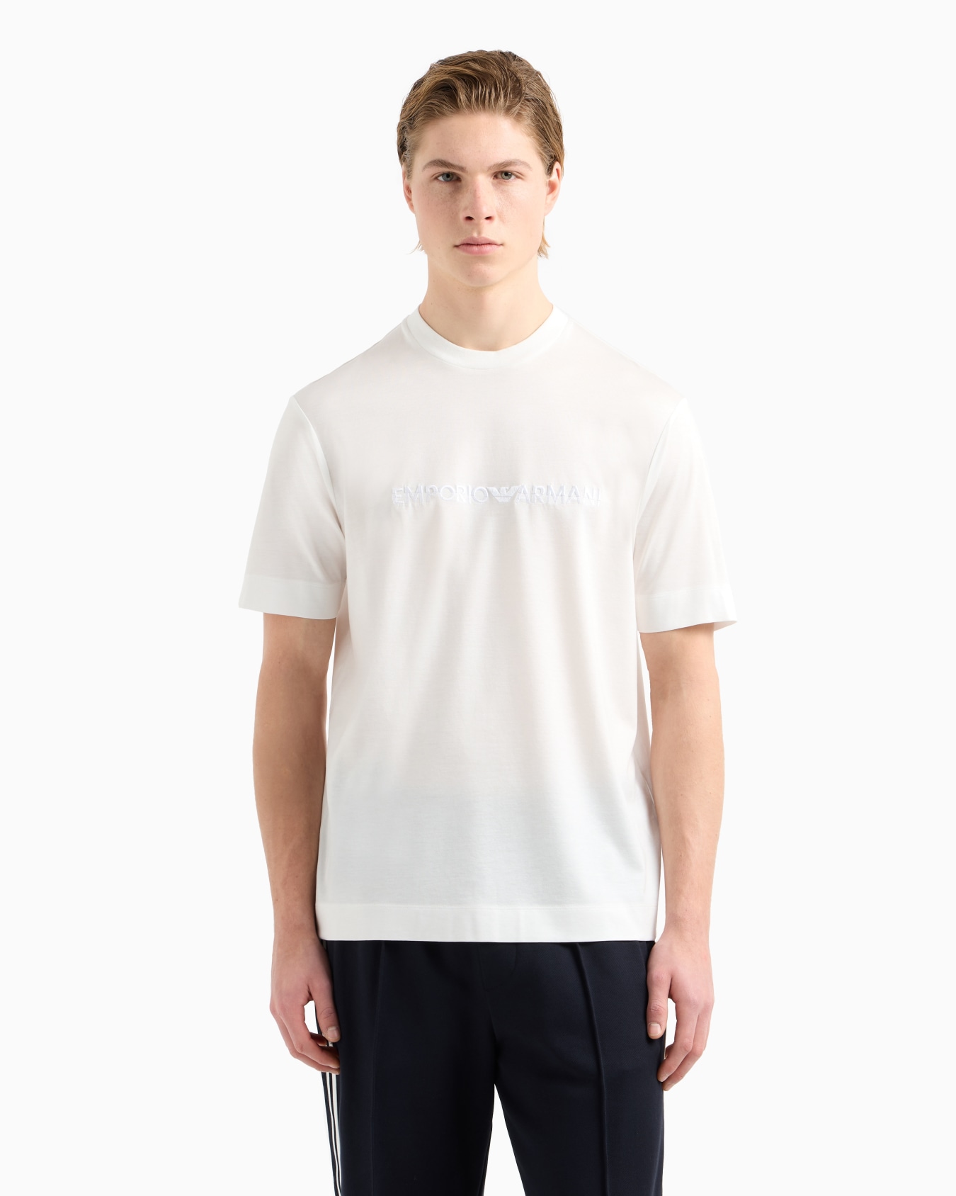 Camiseta en punto de mezcla de lyocell con bordado Emporio Armani ASV Diapositiva 4