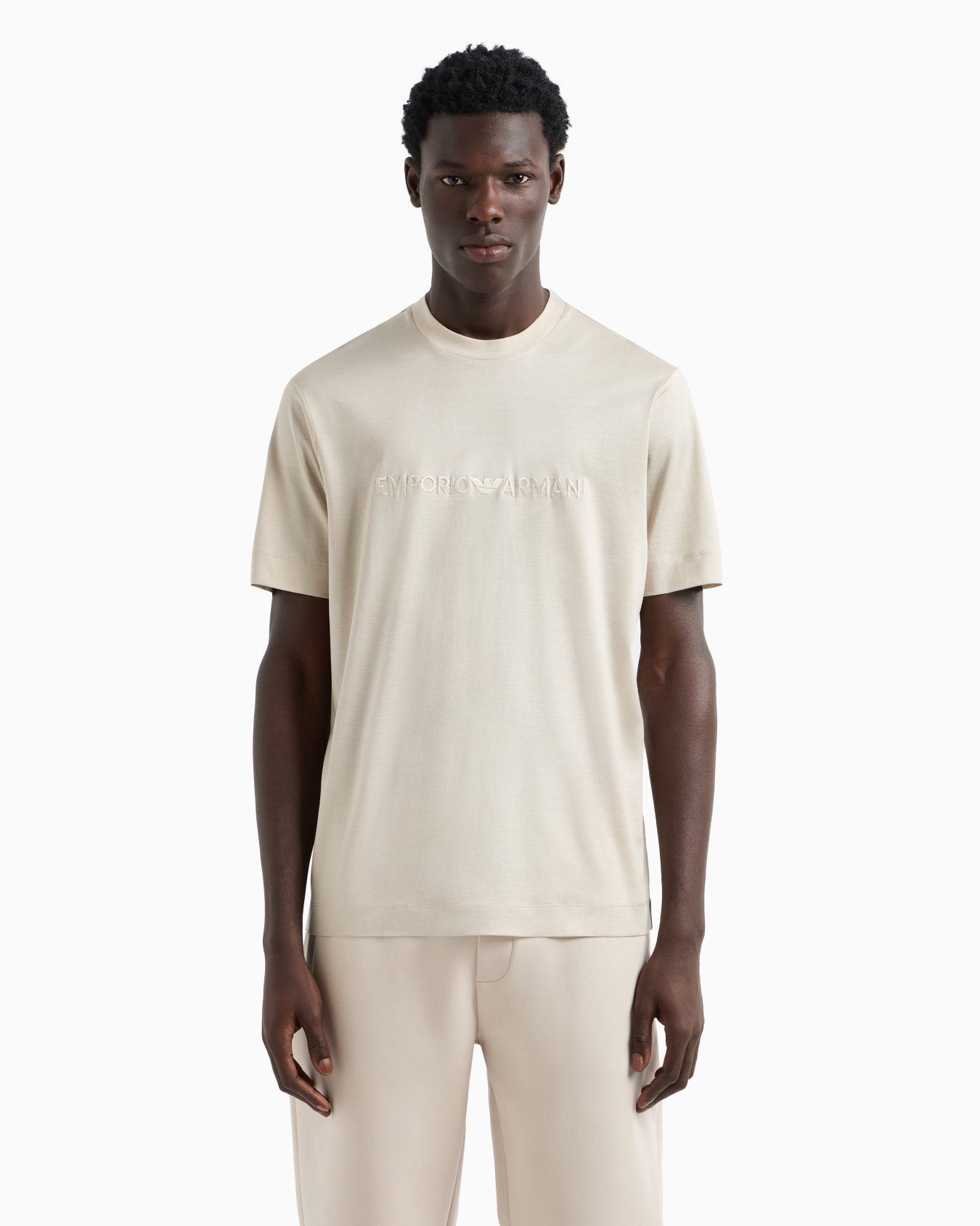 Camiseta en punto de mezcla de lyocell con bordado Emporio Armani ASV Diapositiva 3