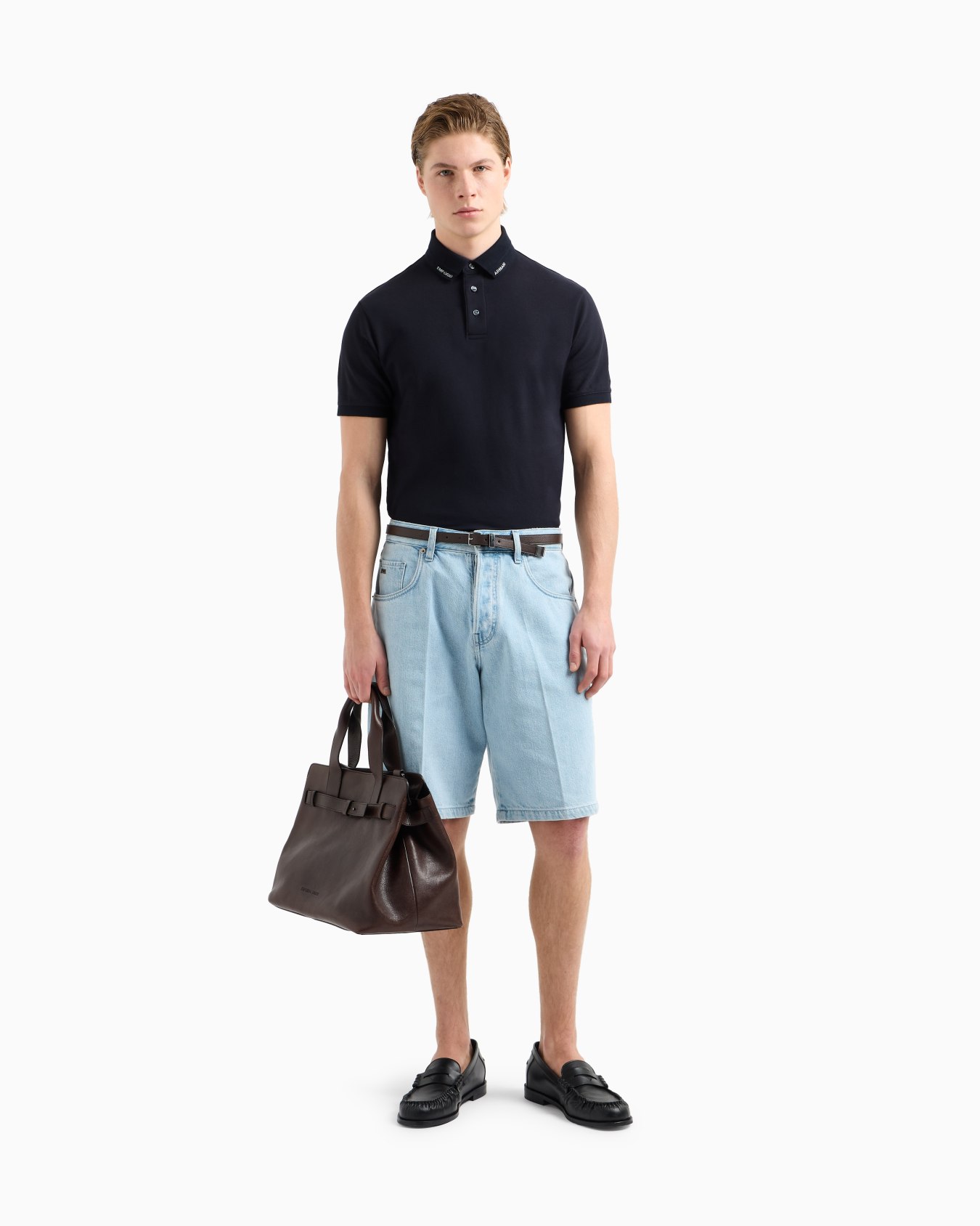Jersey polo shirt with logo collar Slide 2