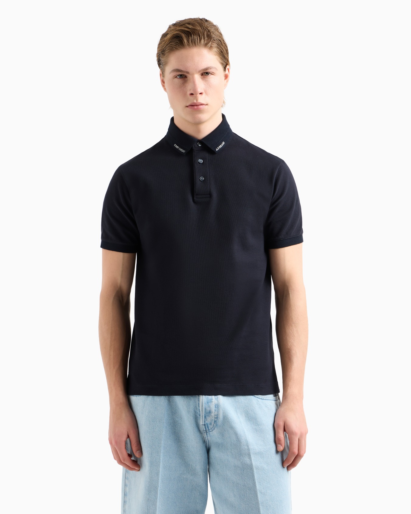 Jersey polo shirt with logo collar Slide 4