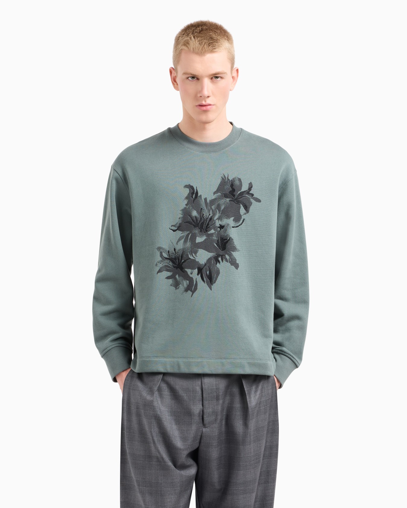 ASV French terry jersey sweatshirt with print and floral embroidery Slide 3