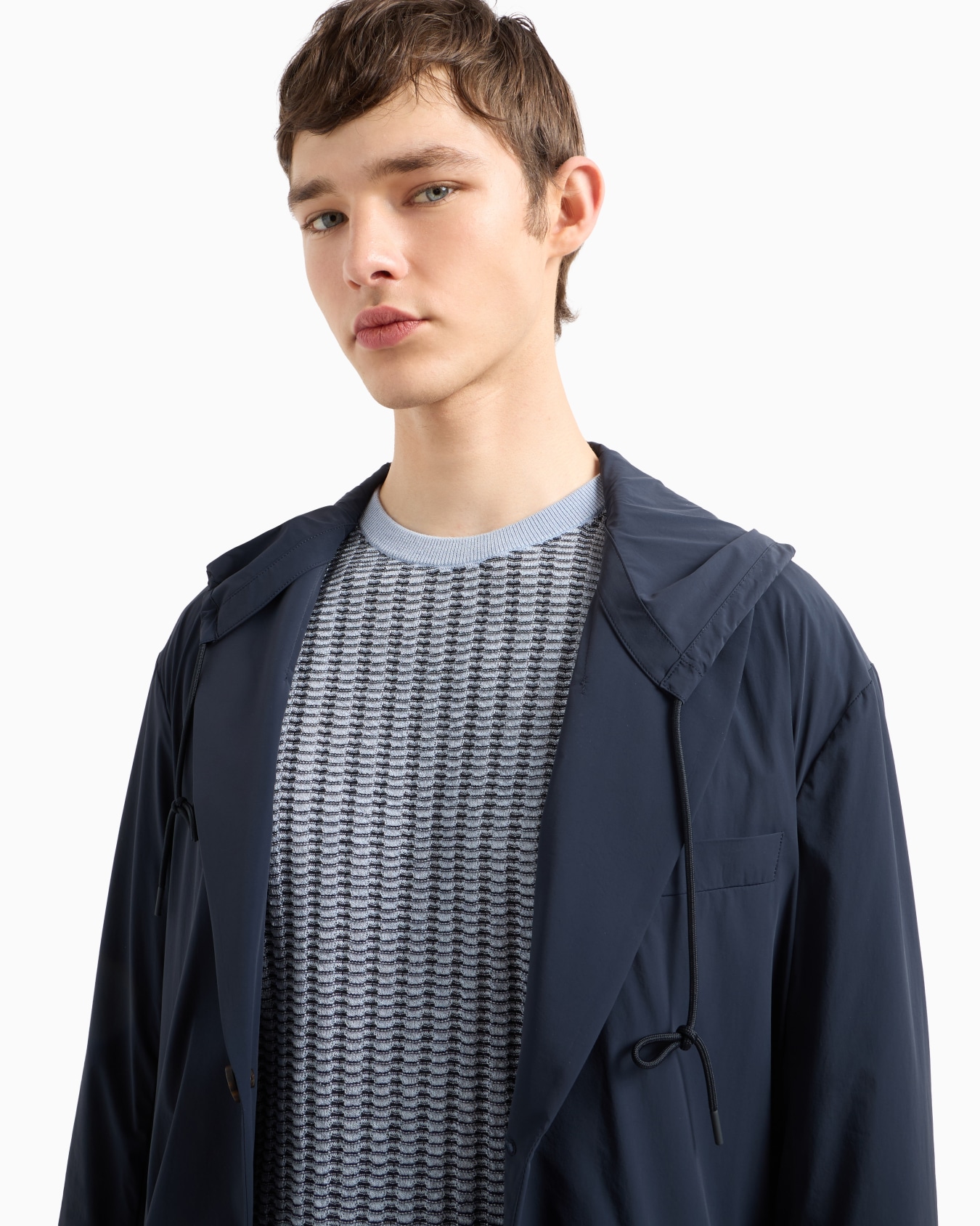 Single-breasted hooded blazer in stretch nylon Slide 5