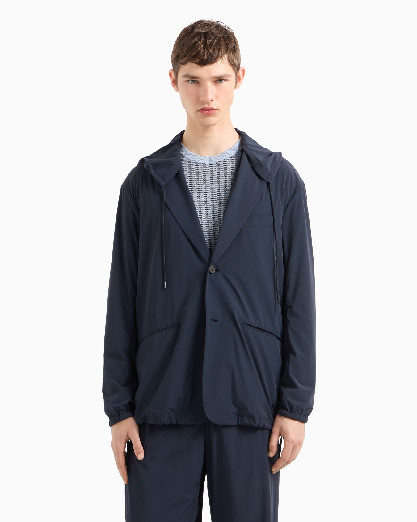 Single-breasted hooded blazer in stretch nylon Slide 4