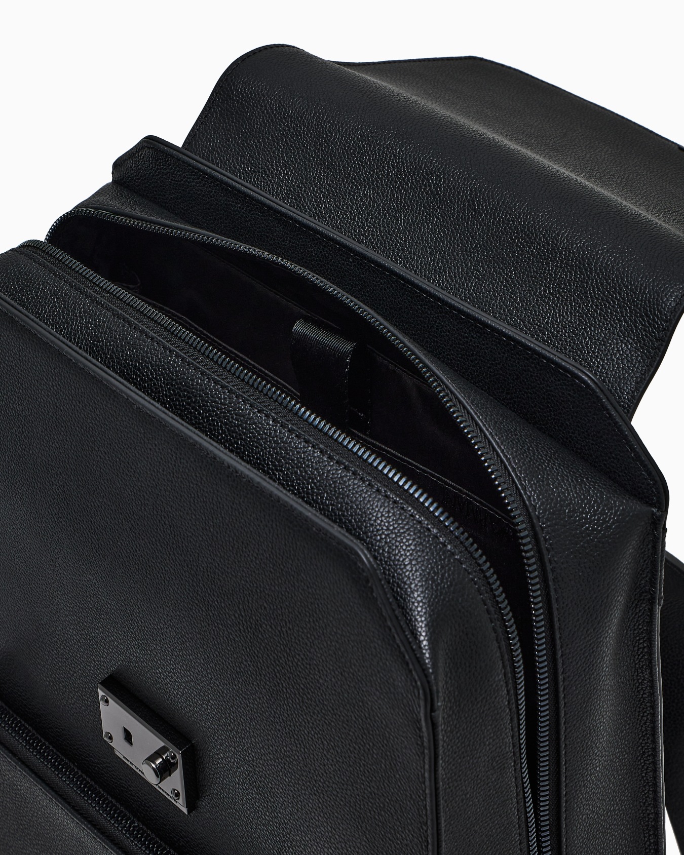 Tumbled-leather backpack with flap and laptop compartment  Slide 3