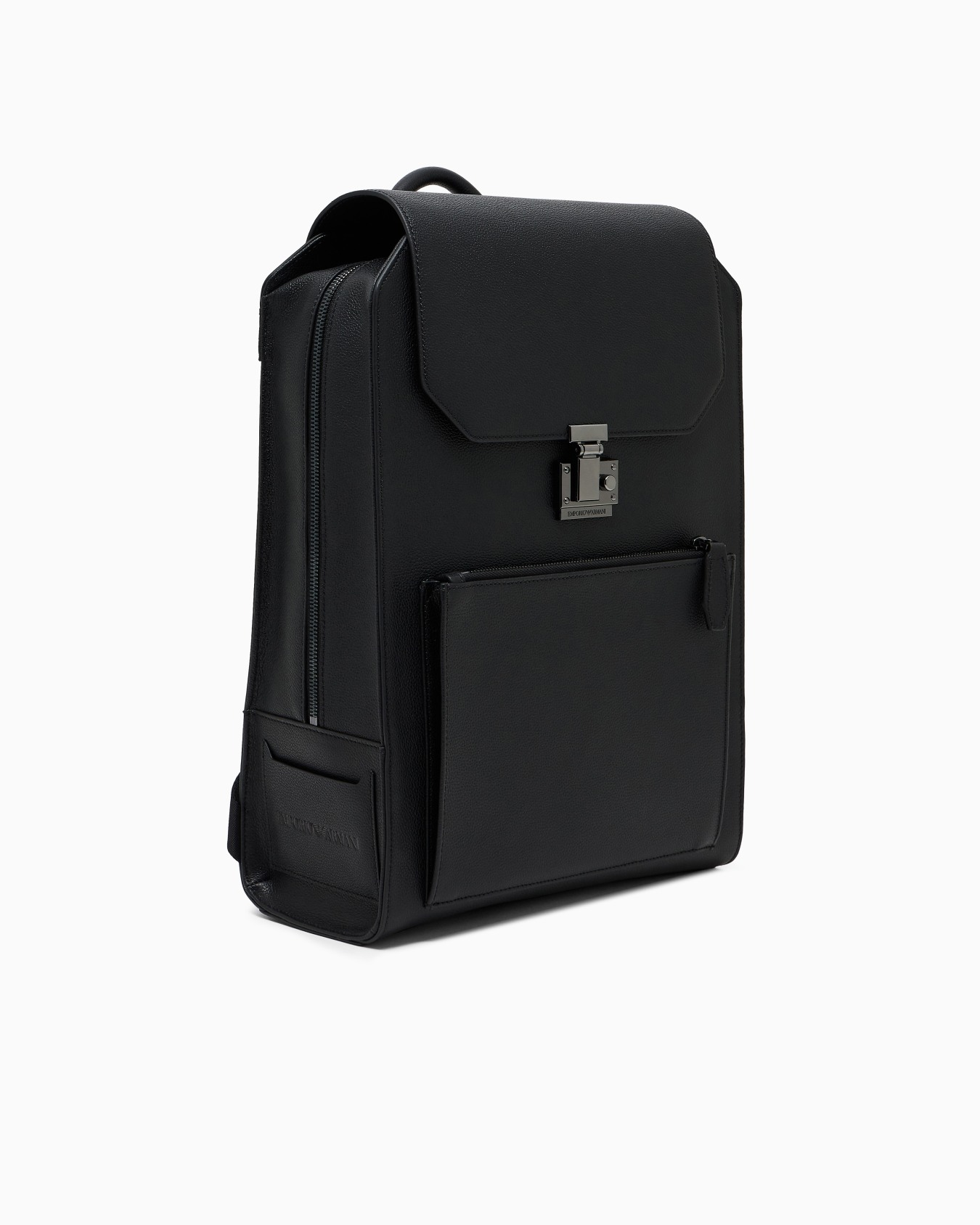 Tumbled-leather backpack with flap and laptop compartment  Slide 1