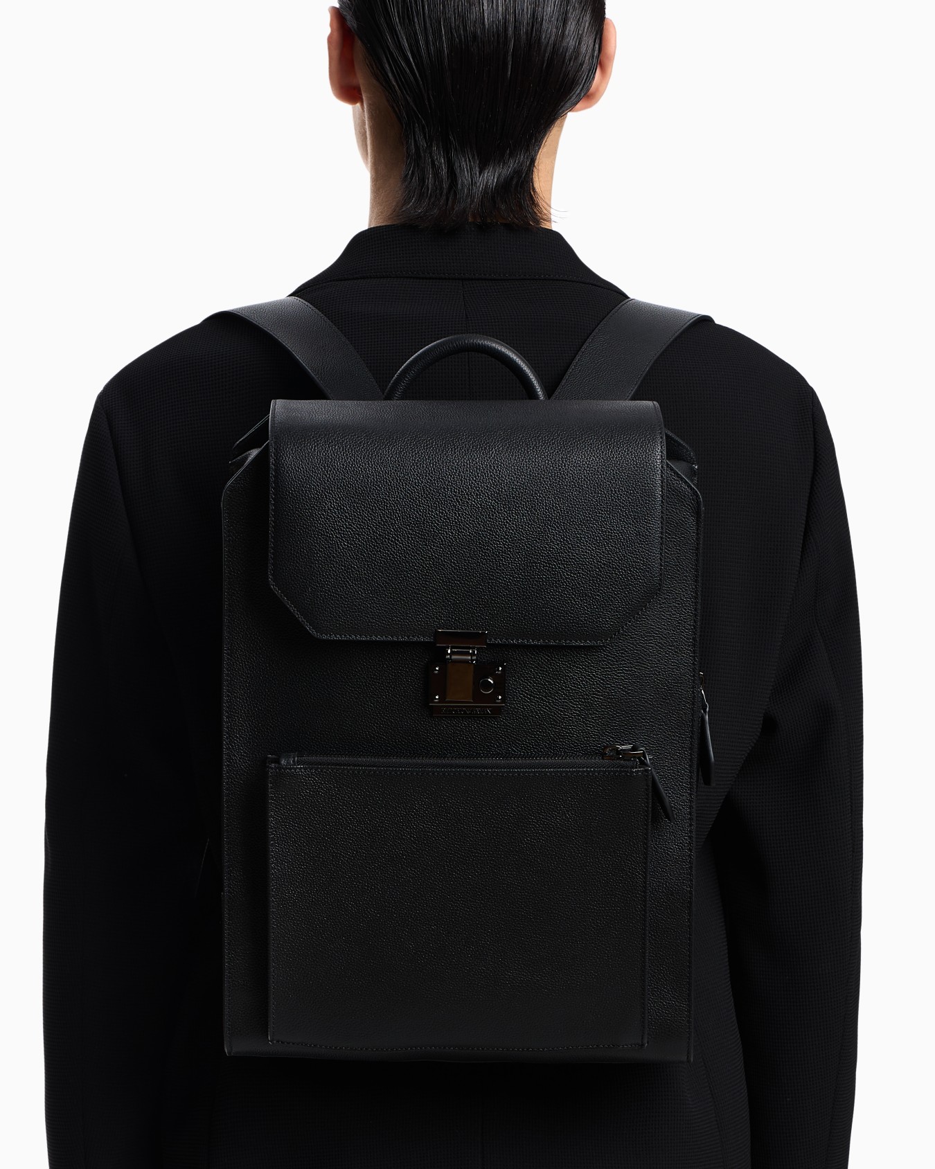 Tumbled-leather backpack with flap and laptop compartment  Slide 5