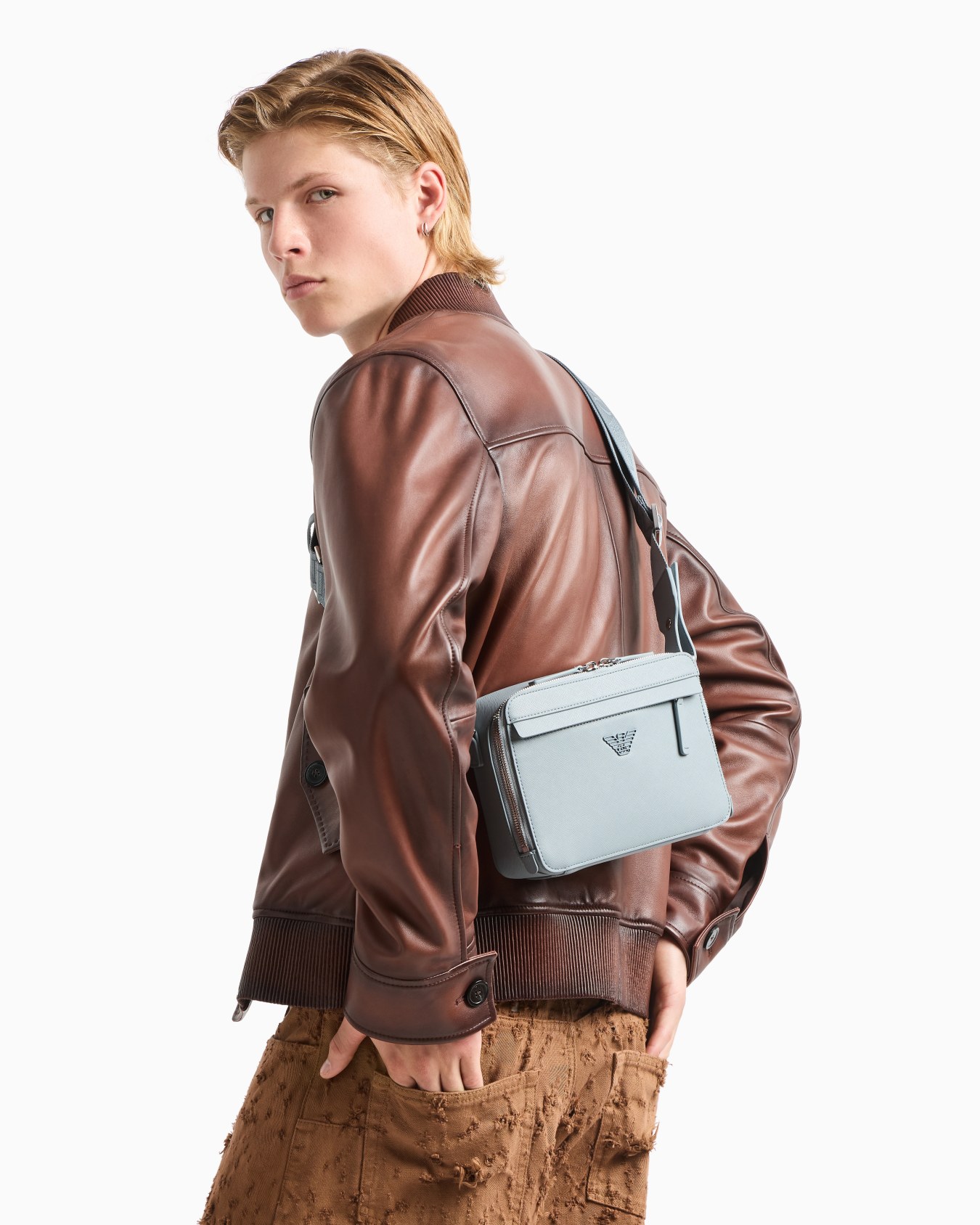 ASV regenerated Saffiano leather mini camera bag with eagle plate Slide 6