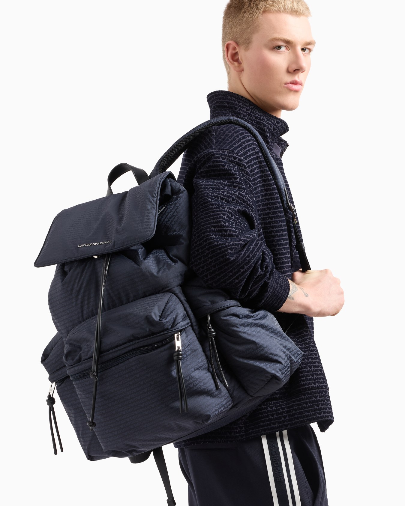 Nylon backpack with all-over, jacquard logo lettering Slide 6