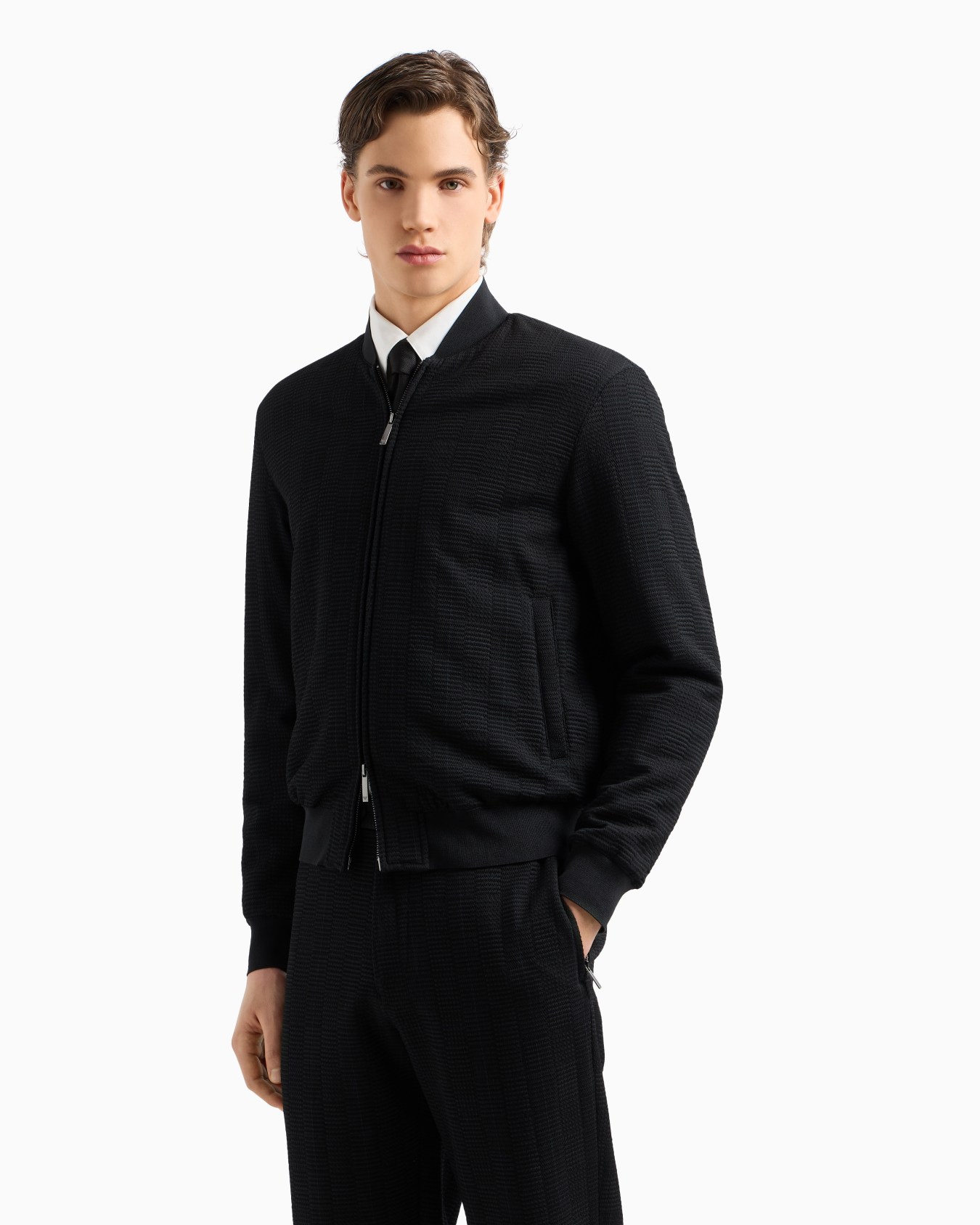 Blouson bomber en laine vierge à trame effet 3D Diapositive 3