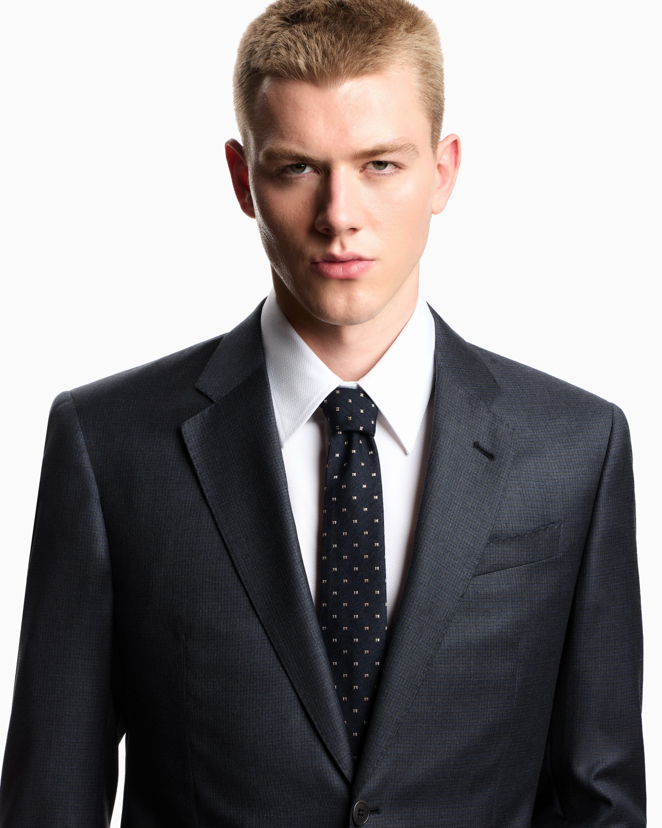 Silk blend tie with jacquard micro check Slide 2