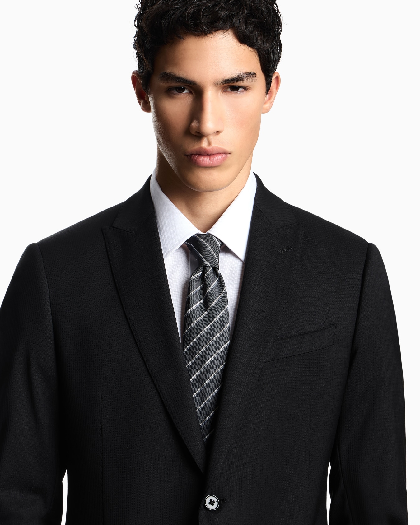 Pure silk tie with two-tone jacquard stripes Slide 2