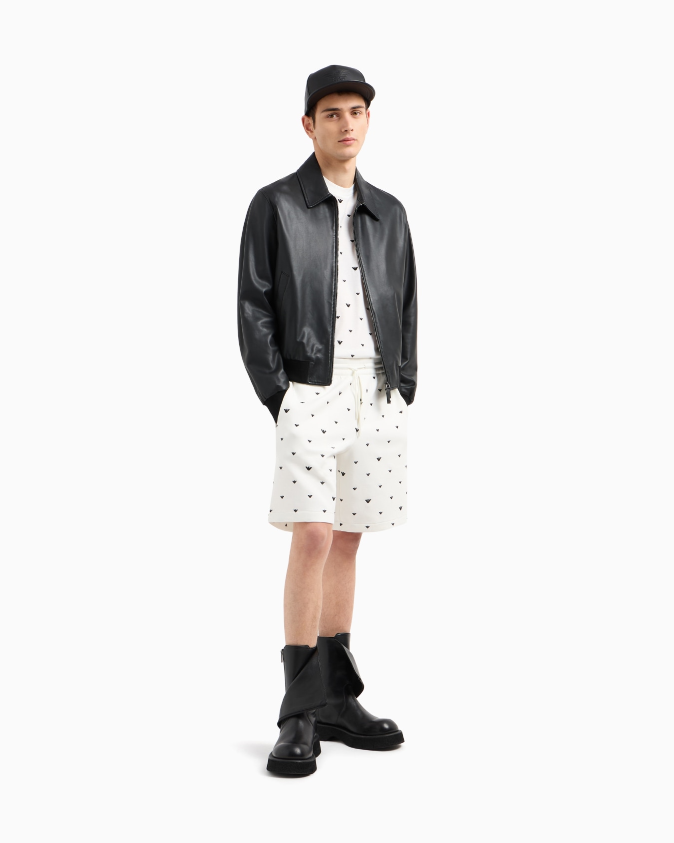 Double jersey Bermuda shorts with all-over micro eagle embroidery Slide 1