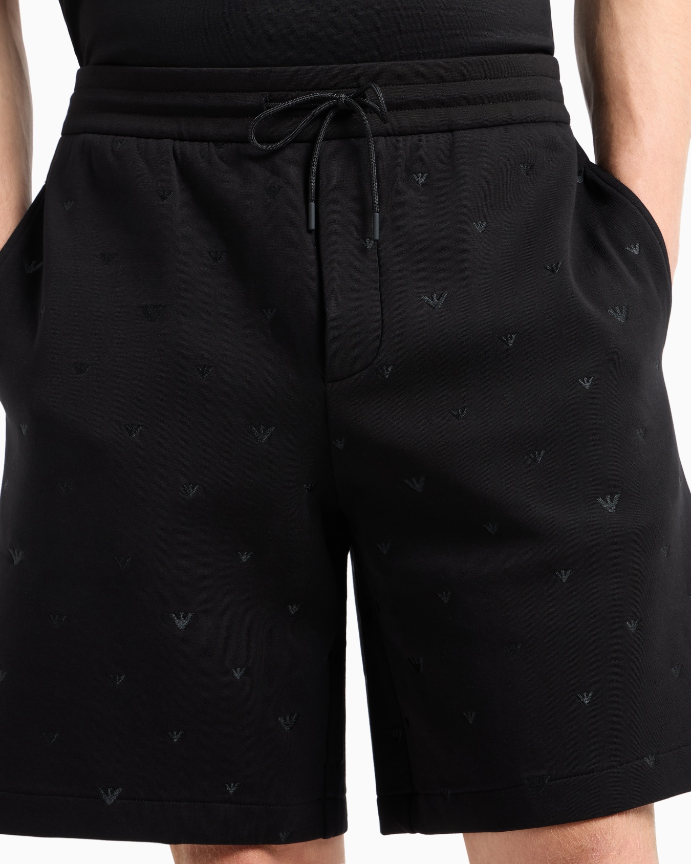 Double jersey Bermuda shorts with all-over micro eagle embroidery Slide 5