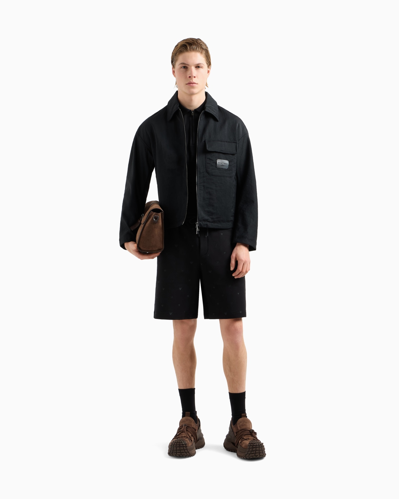 Double jersey Bermuda shorts with all-over micro eagle embroidery Slide 2