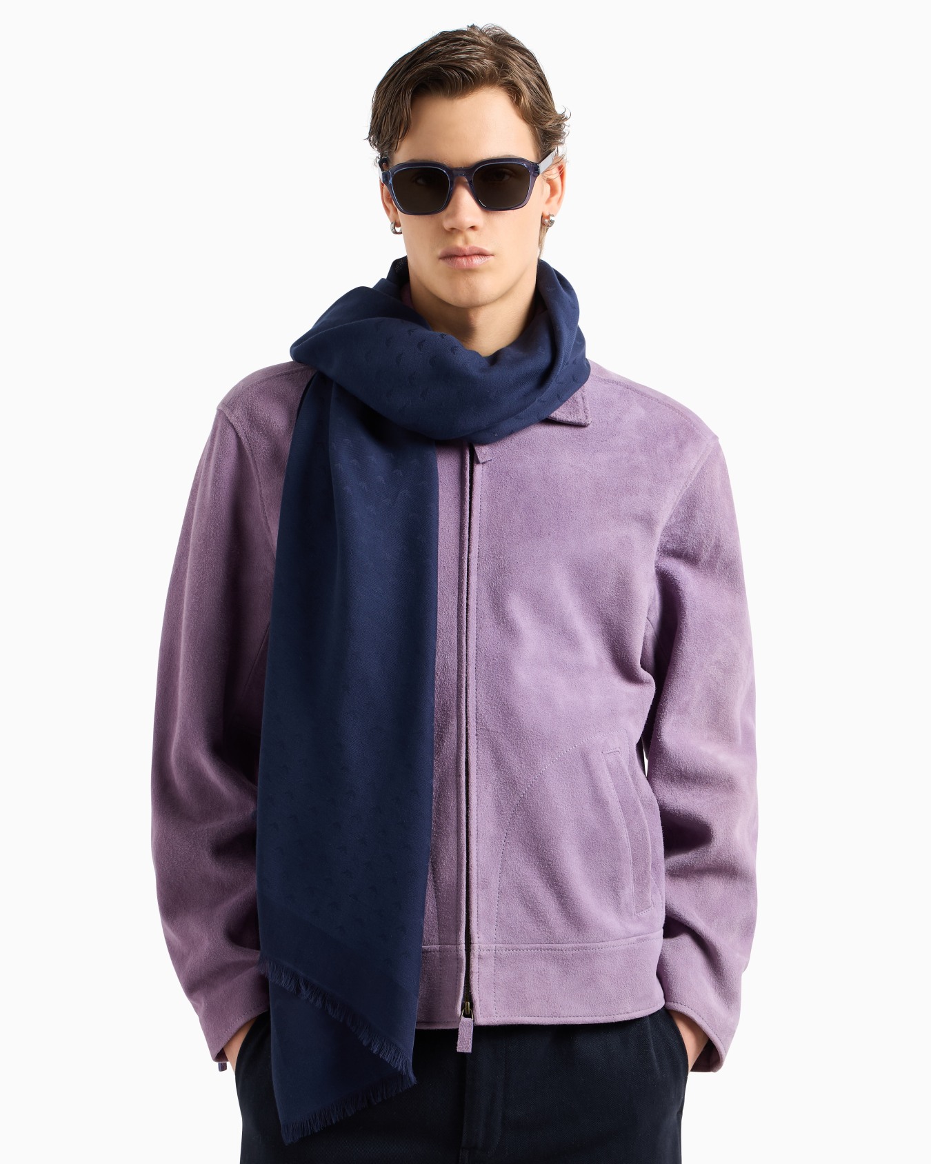 Modal and cotton stole with all-over jacquard logo Slide 2