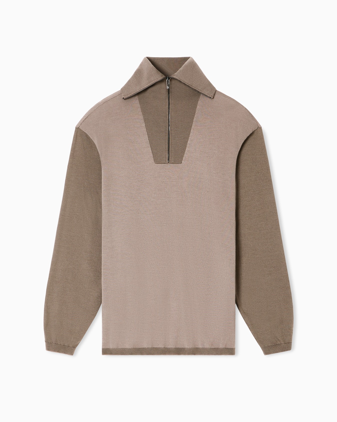 Pull avec fermeture zippée partielle en laine vierge rase bicolore Diapositive 0