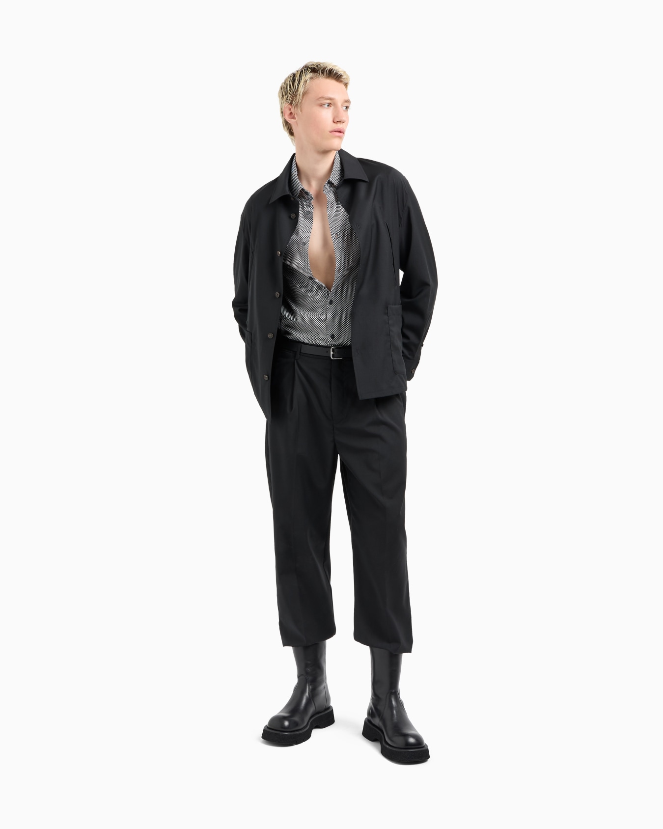 Printed-pattern stretch cotton shirt Slide 1