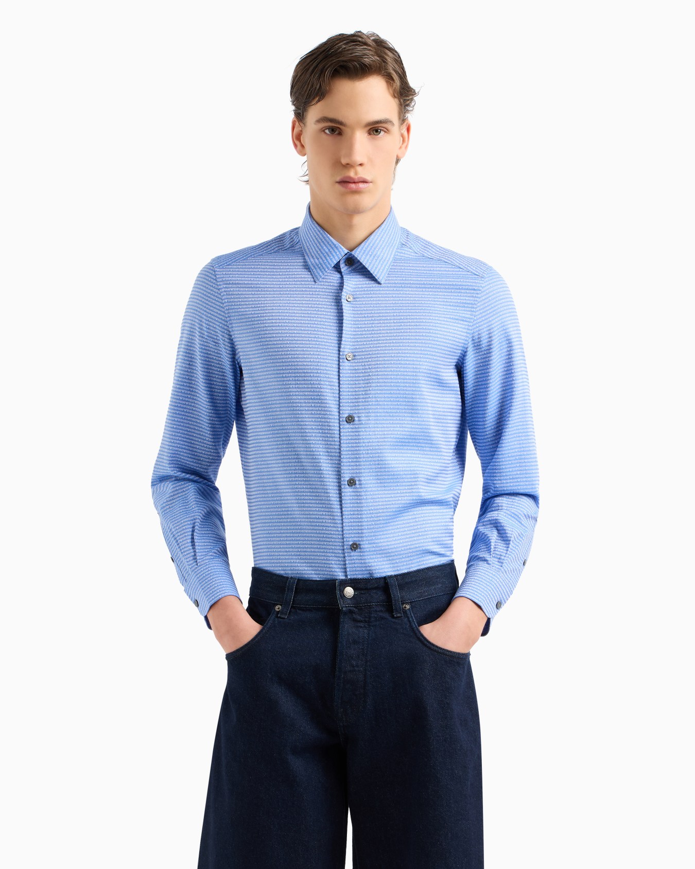 Cotton shirt with all-over jacquard logo Slide 3