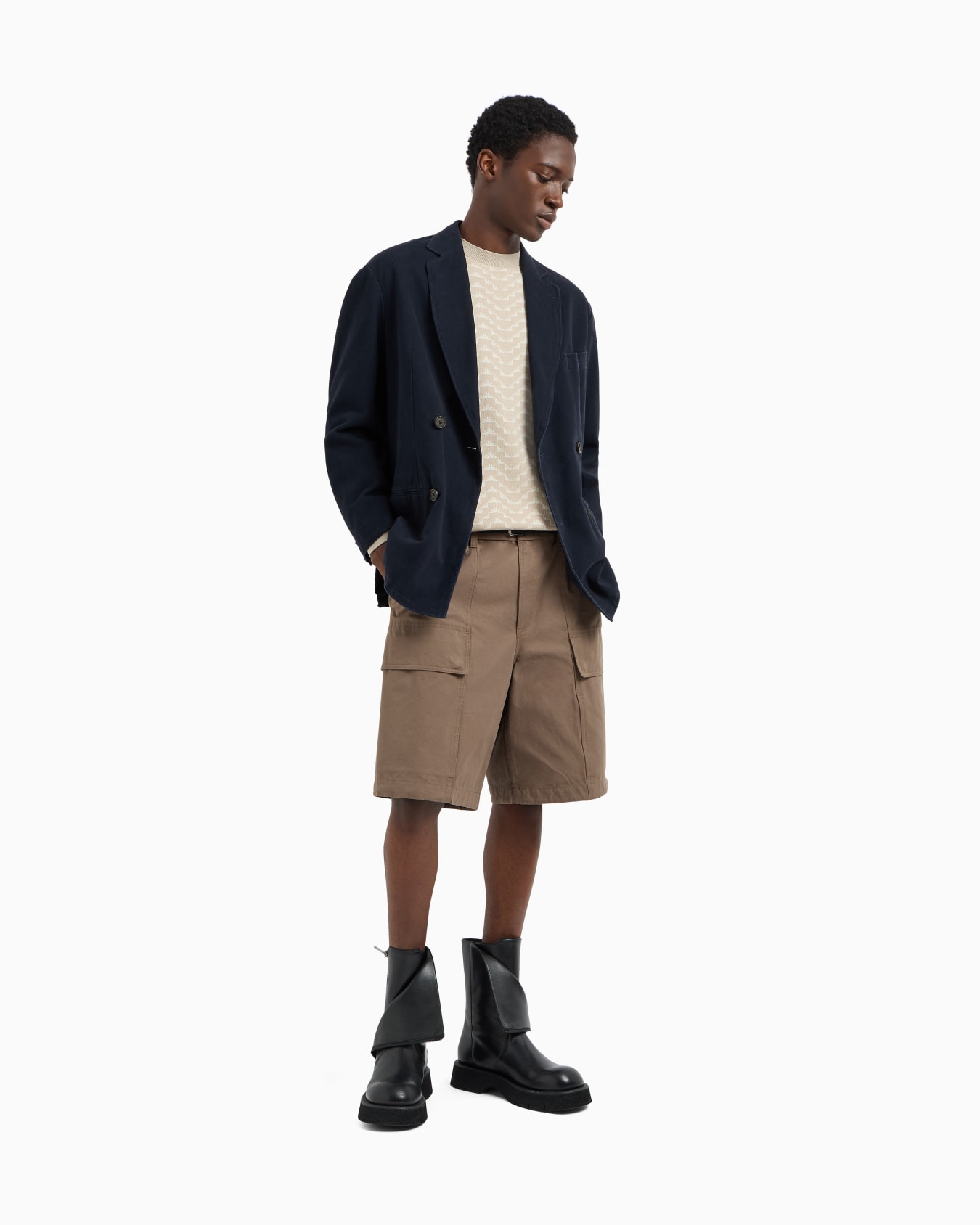 ASV Lyocell and virgin wool-blend jumper with all-over jacquard eagle Slide 1