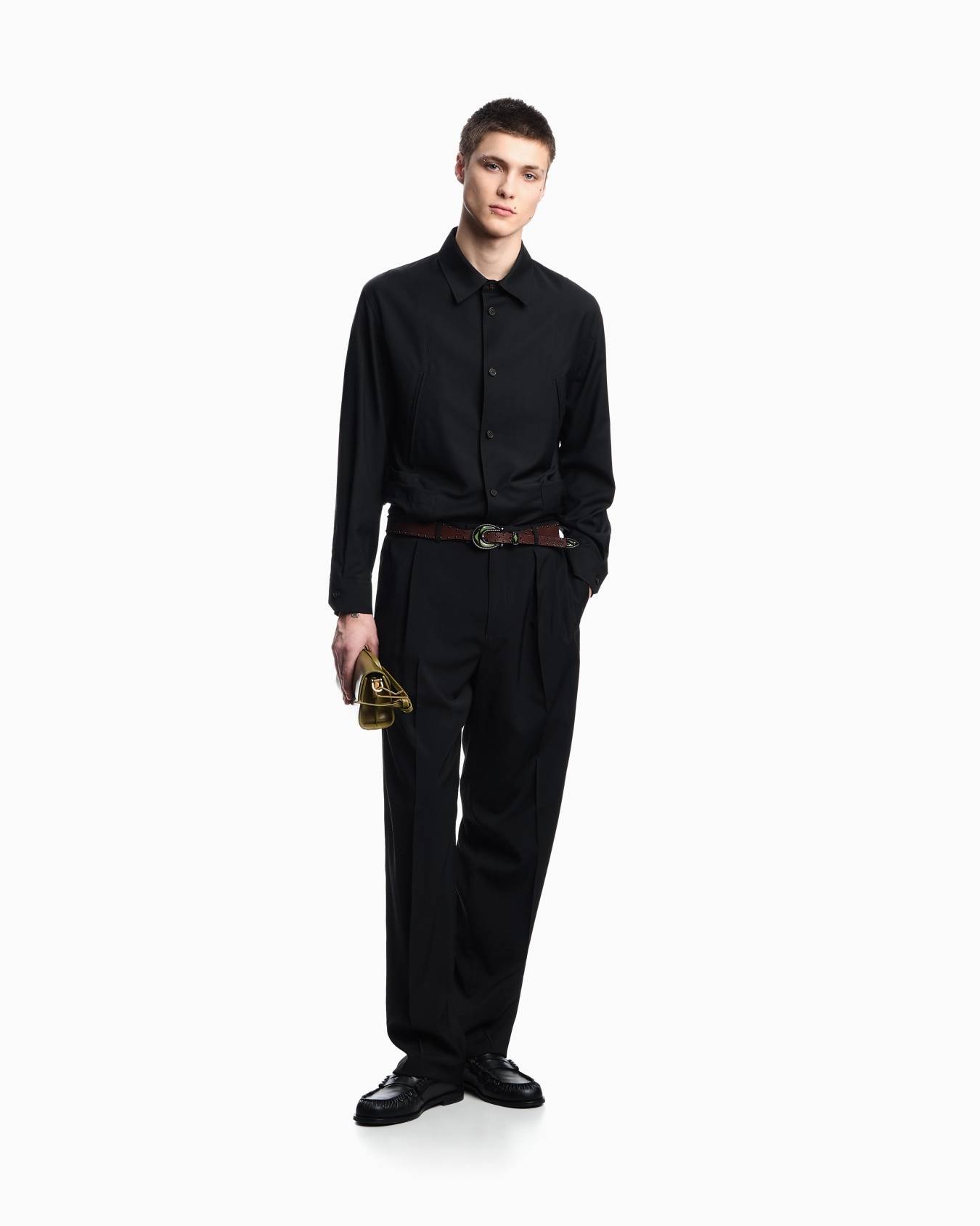 Tropical light wool canvas trousers with pleats Slide 1