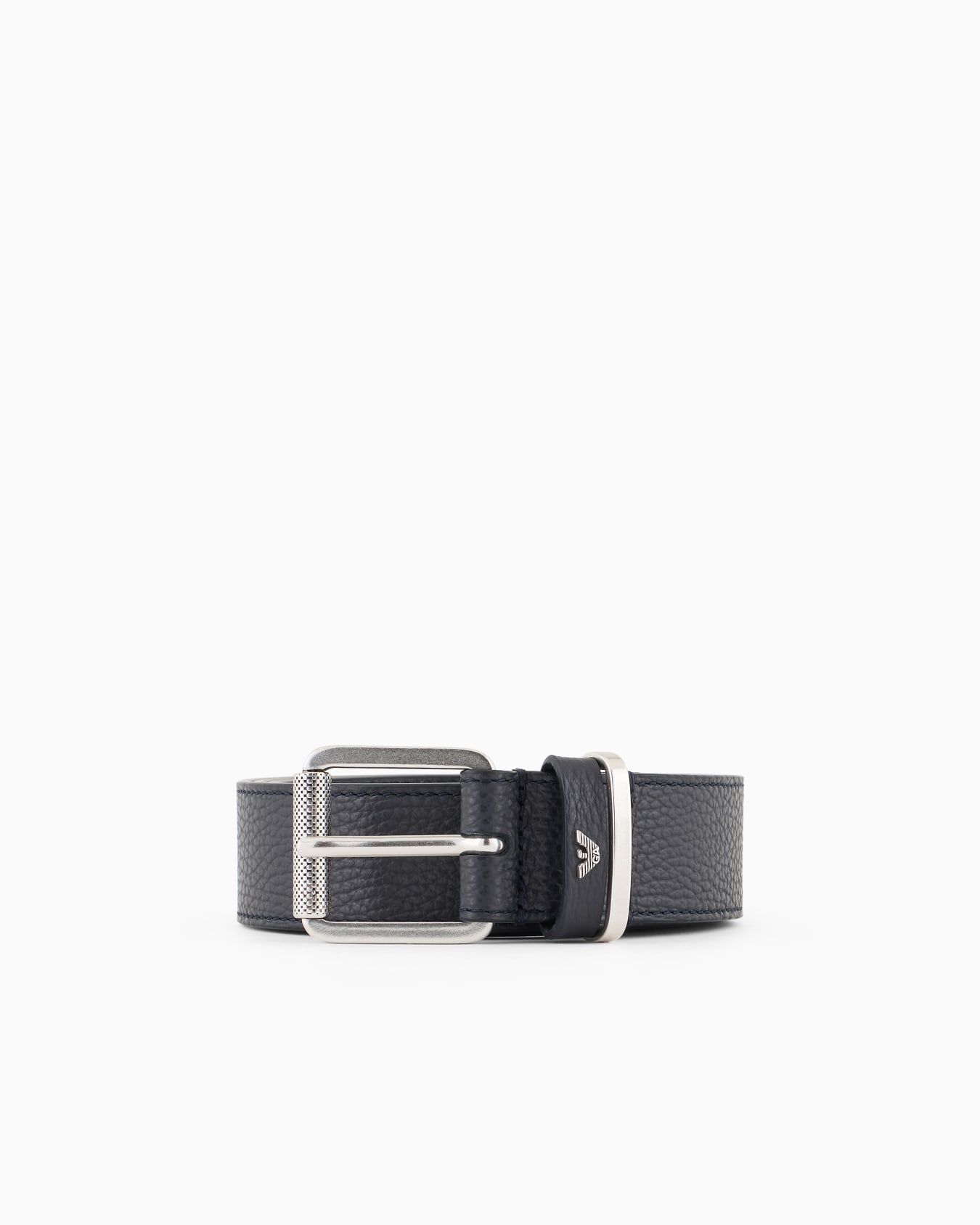 Pebbled leather belt with oversized logo lettering Slide 0