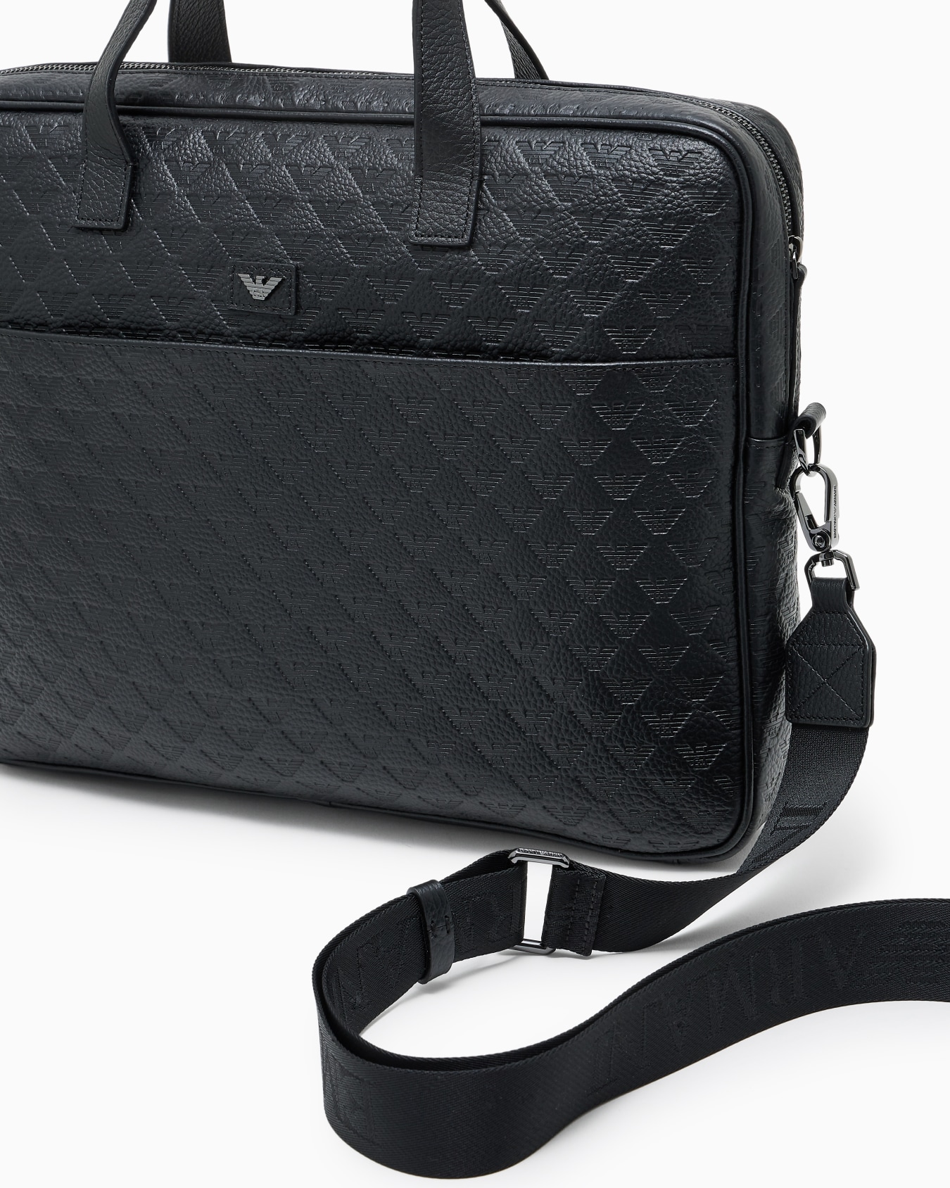 Business bag in leather with all-over embossed eagle Slide 4