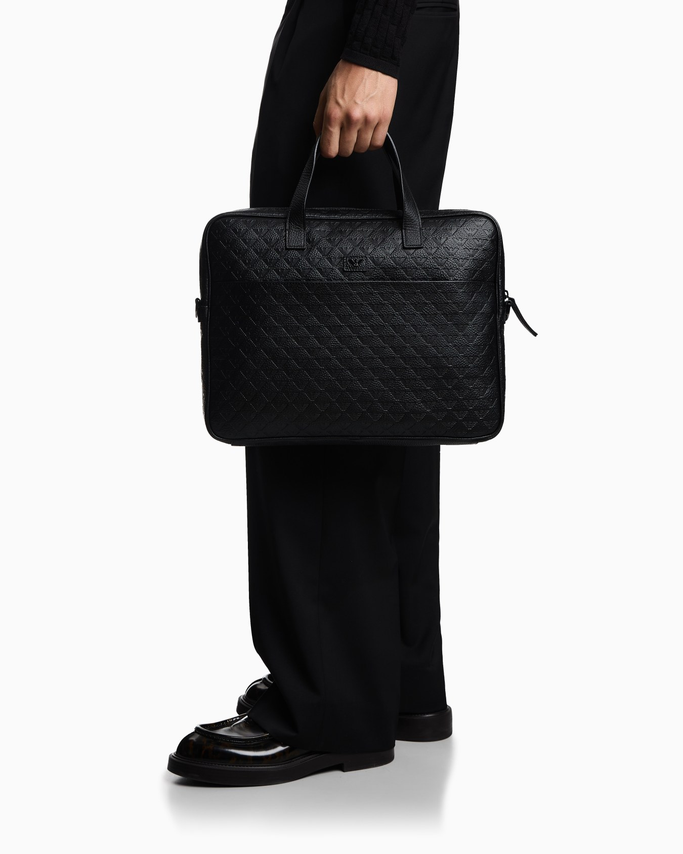 Business bag in leather with all-over embossed eagle Slide 6
