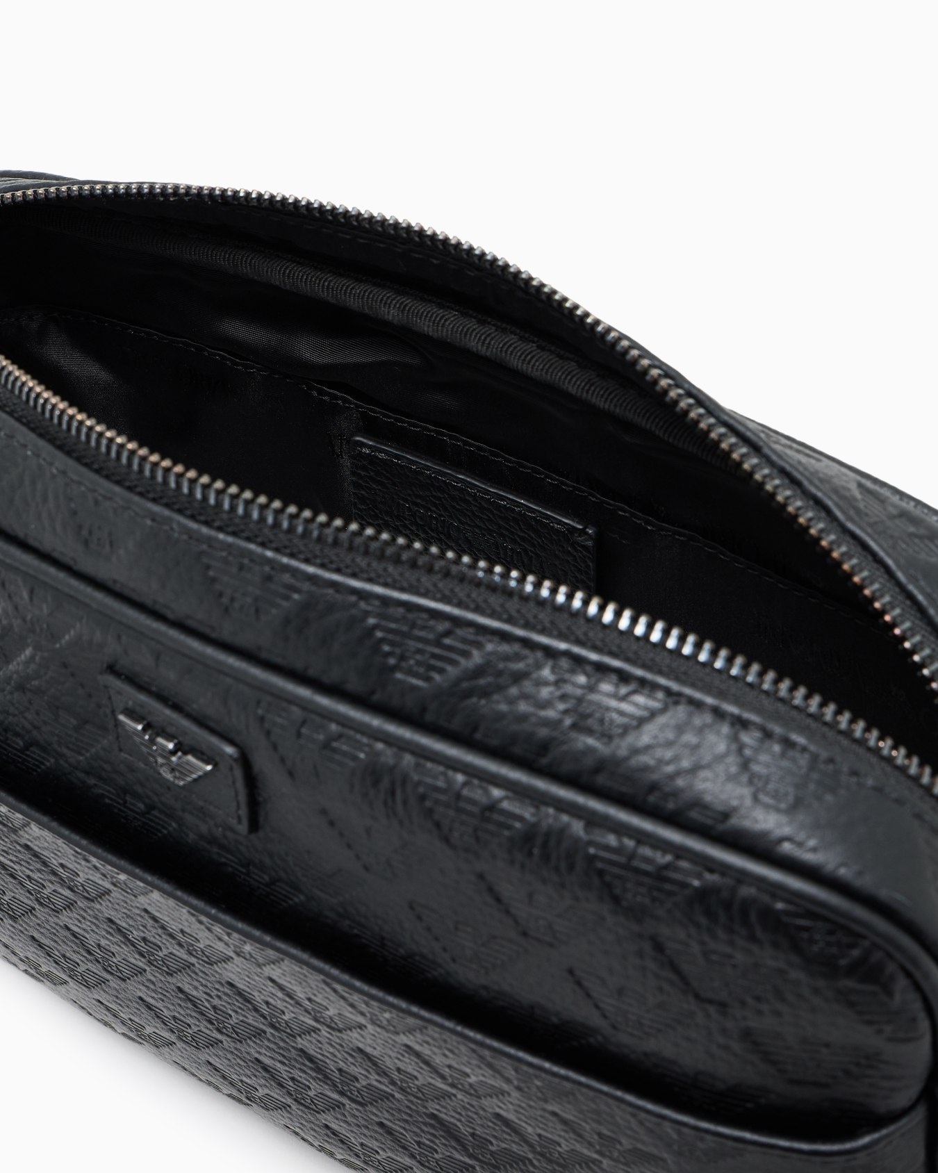Leather shoulder bag with all-over embossed eagle  Slide 3