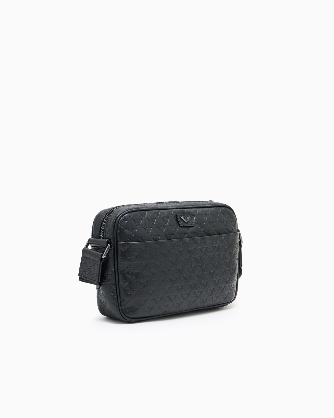 Leather shoulder bag with all-over embossed eagle  Slide 1