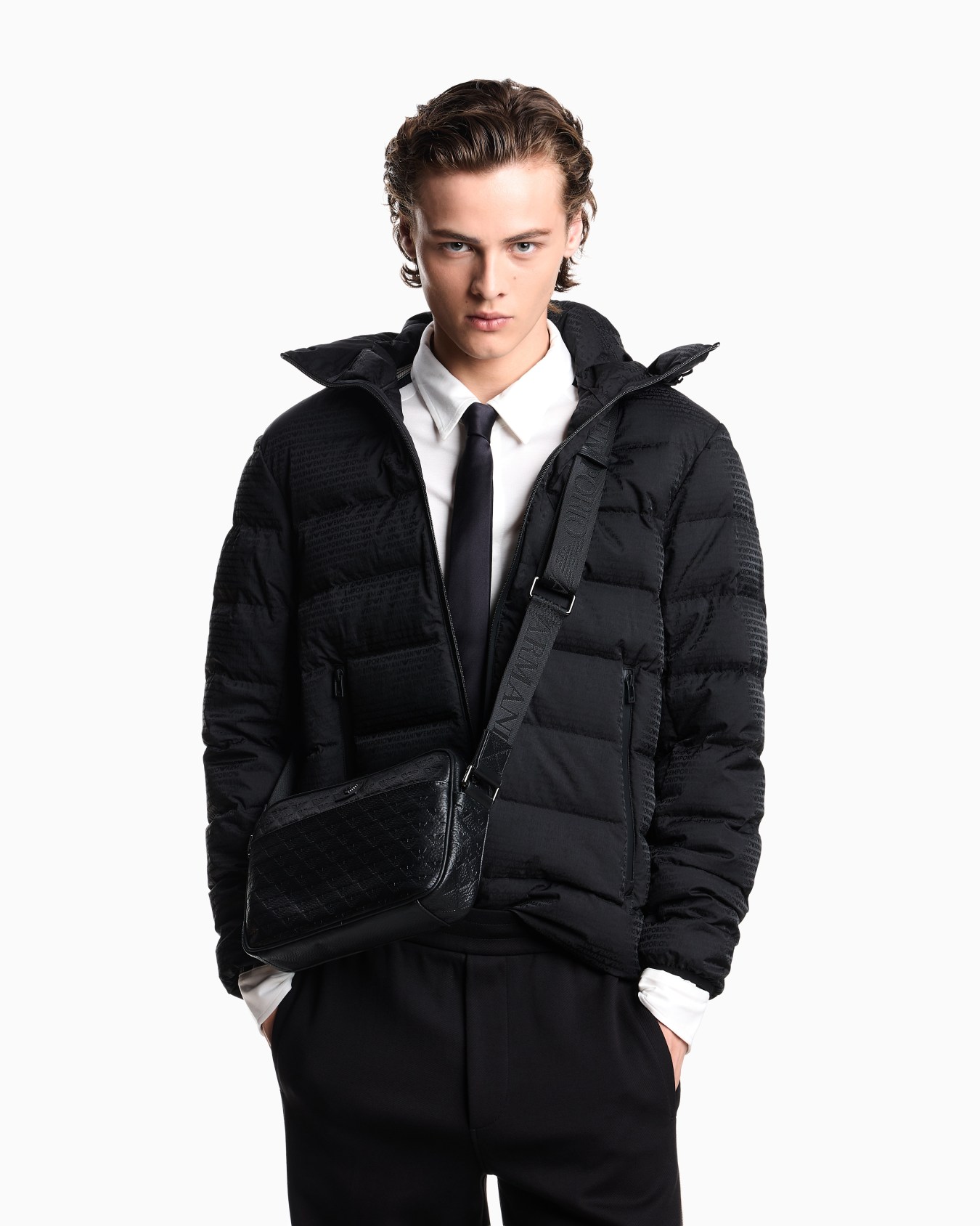 Leather shoulder bag with all-over embossed eagle  Slide 5