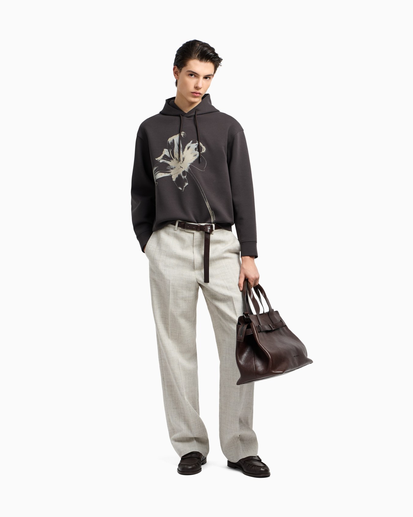 ASV Loose-fit hooded sweatshirt in double jersey with an oversized lily print Slide 2