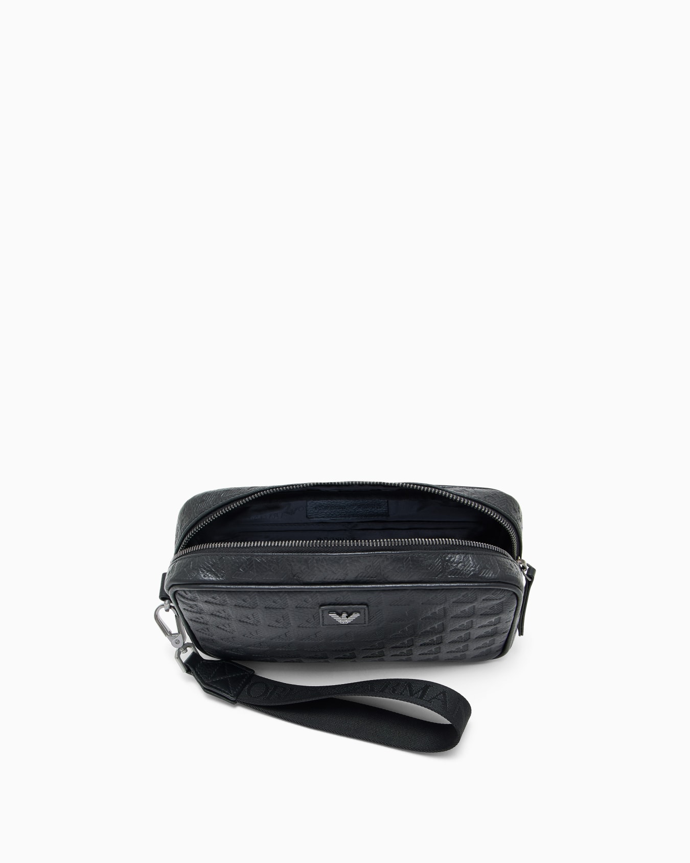 Leather washbag with all-over embossed eagle Slide 2