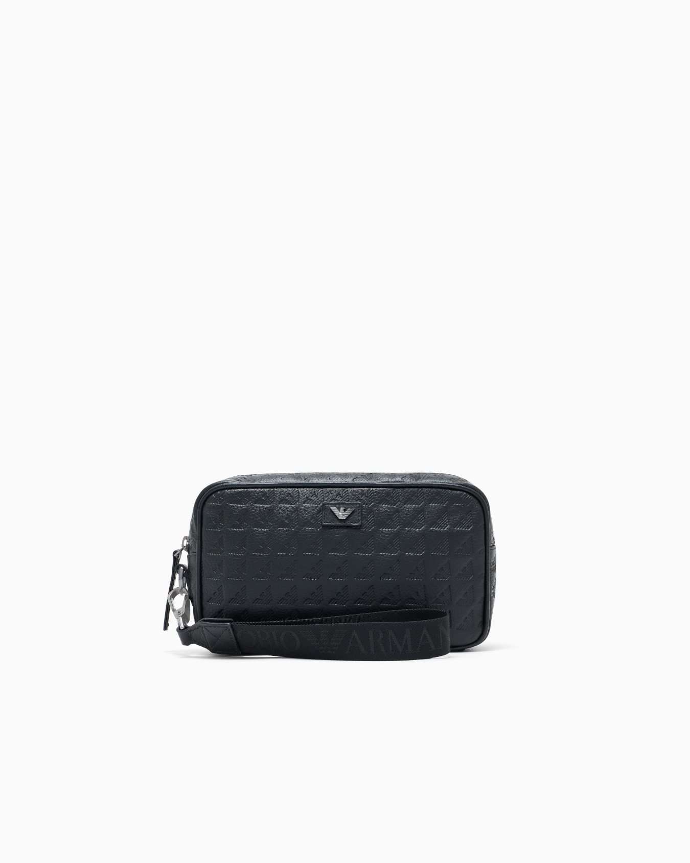 Leather washbag with all-over embossed eagle Slide 0