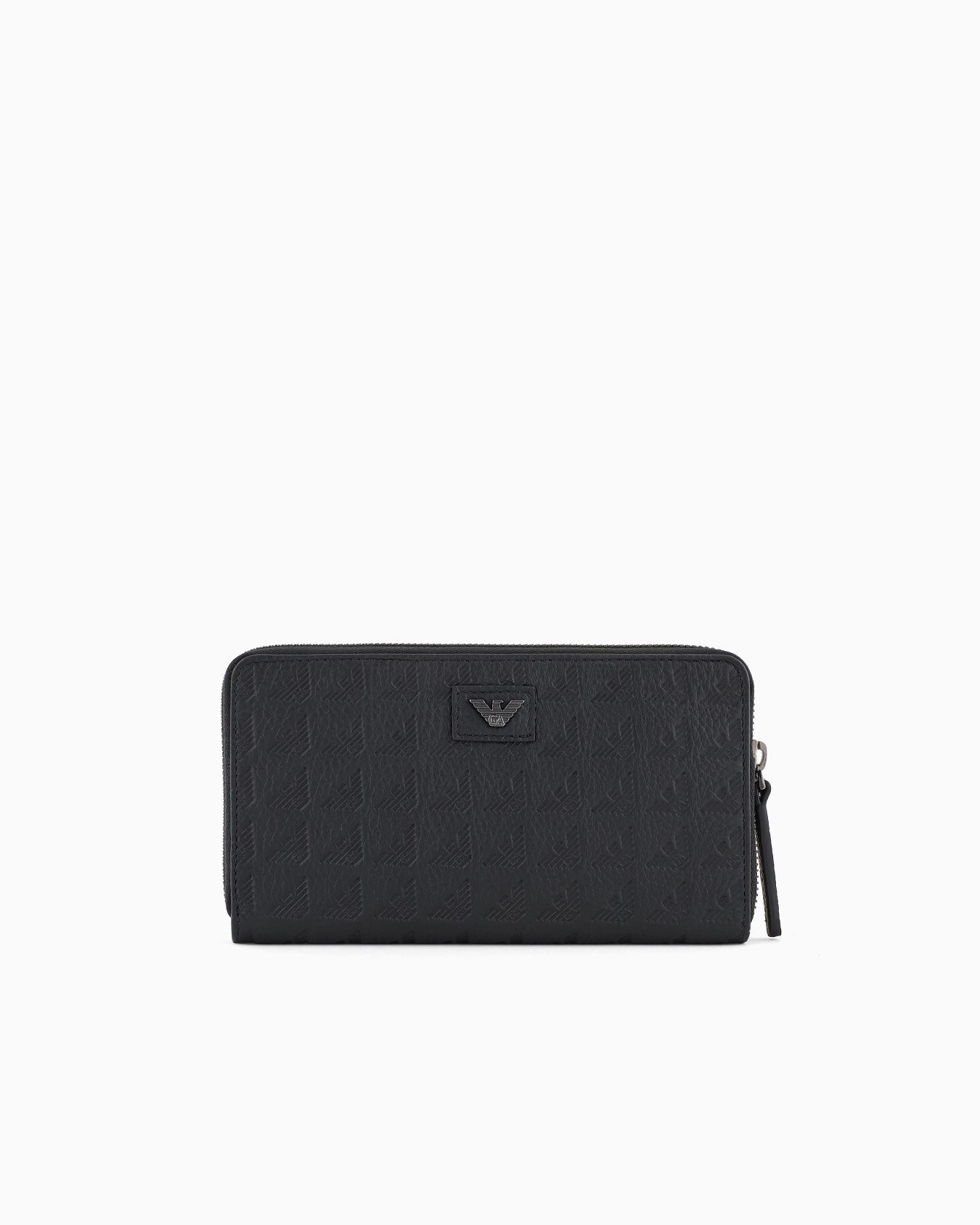 Zip-around leather wallet with all-over embossed eagle Slide 0