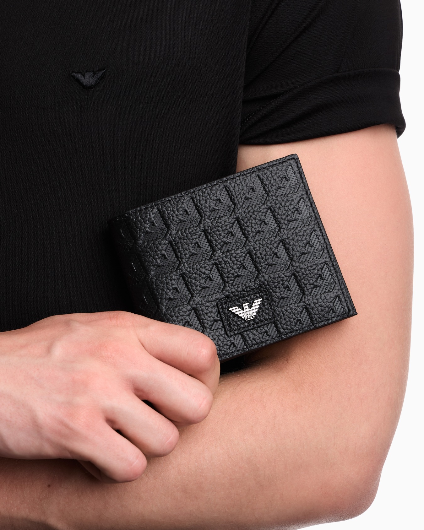 Leather coin-pocket wallet with all-over embossed eagle Slide 4