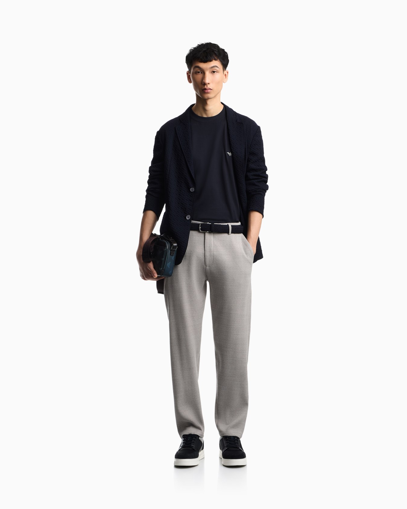 3D waffle-effect wool-jersey trousers Slide 1