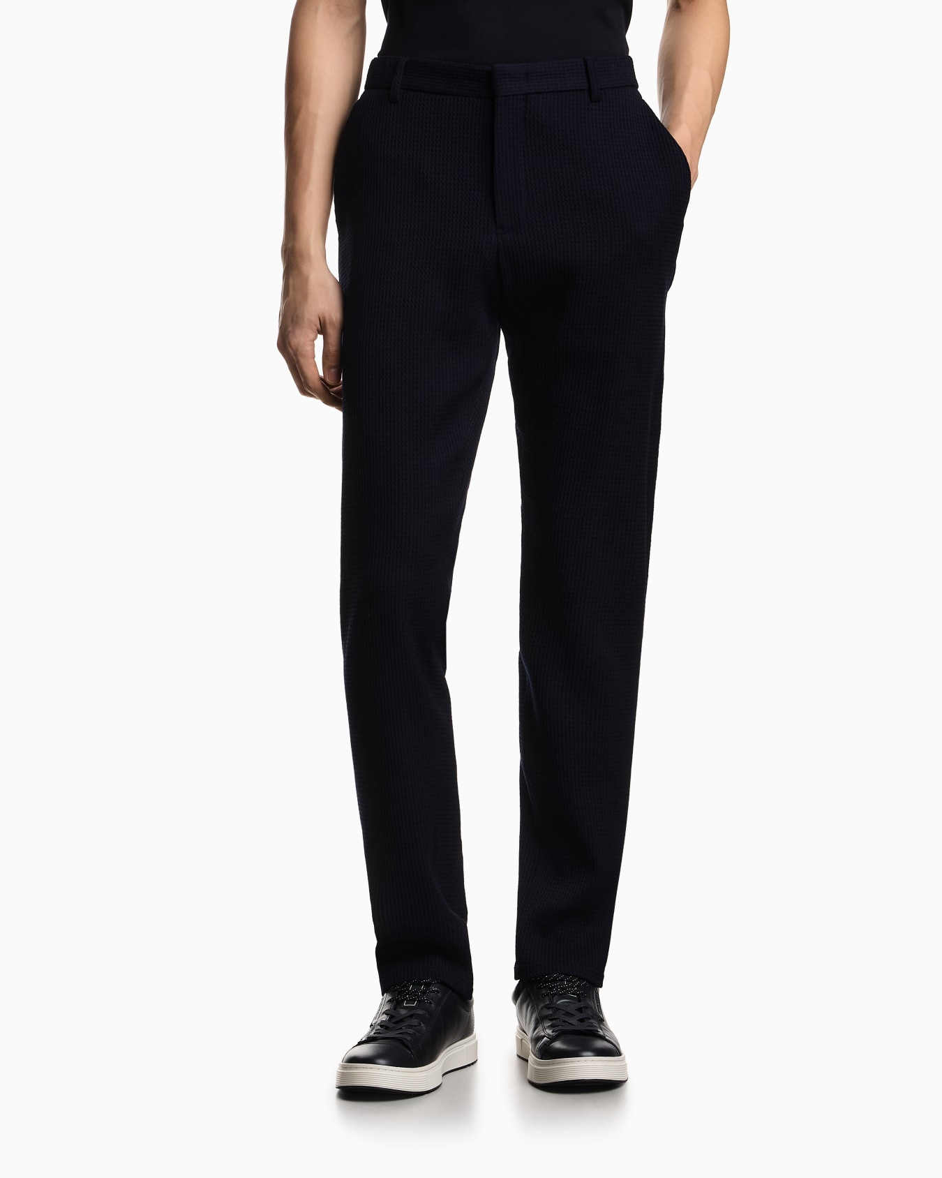 パンツ 3Dワッフル風ウールジャージー スライドする 3