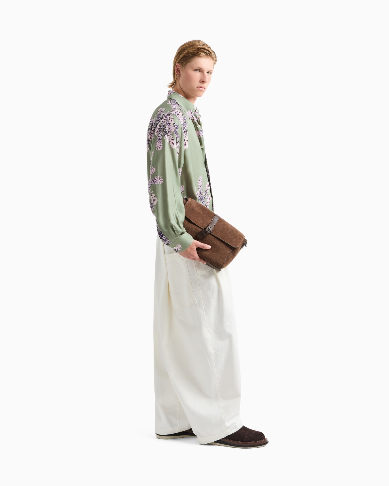Suede oversized pouch with buckle and shoulder strap Slide 5