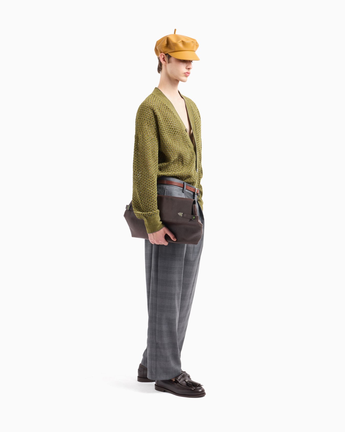 Pantalon à pinces en laine et soie avec motif à carreaux Diapositive 2