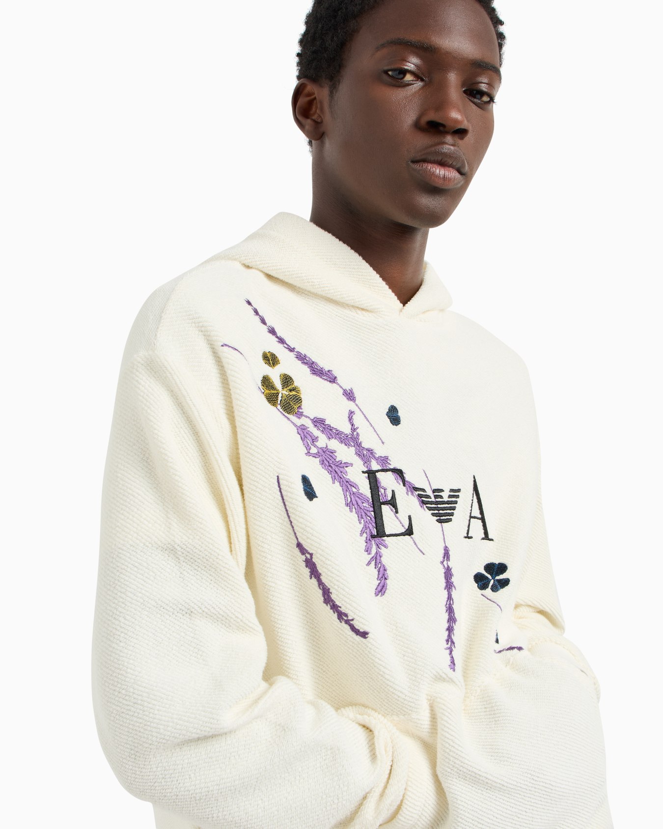 Brushed jersey hooded sweatshirt with lavender embroidery Slide 4