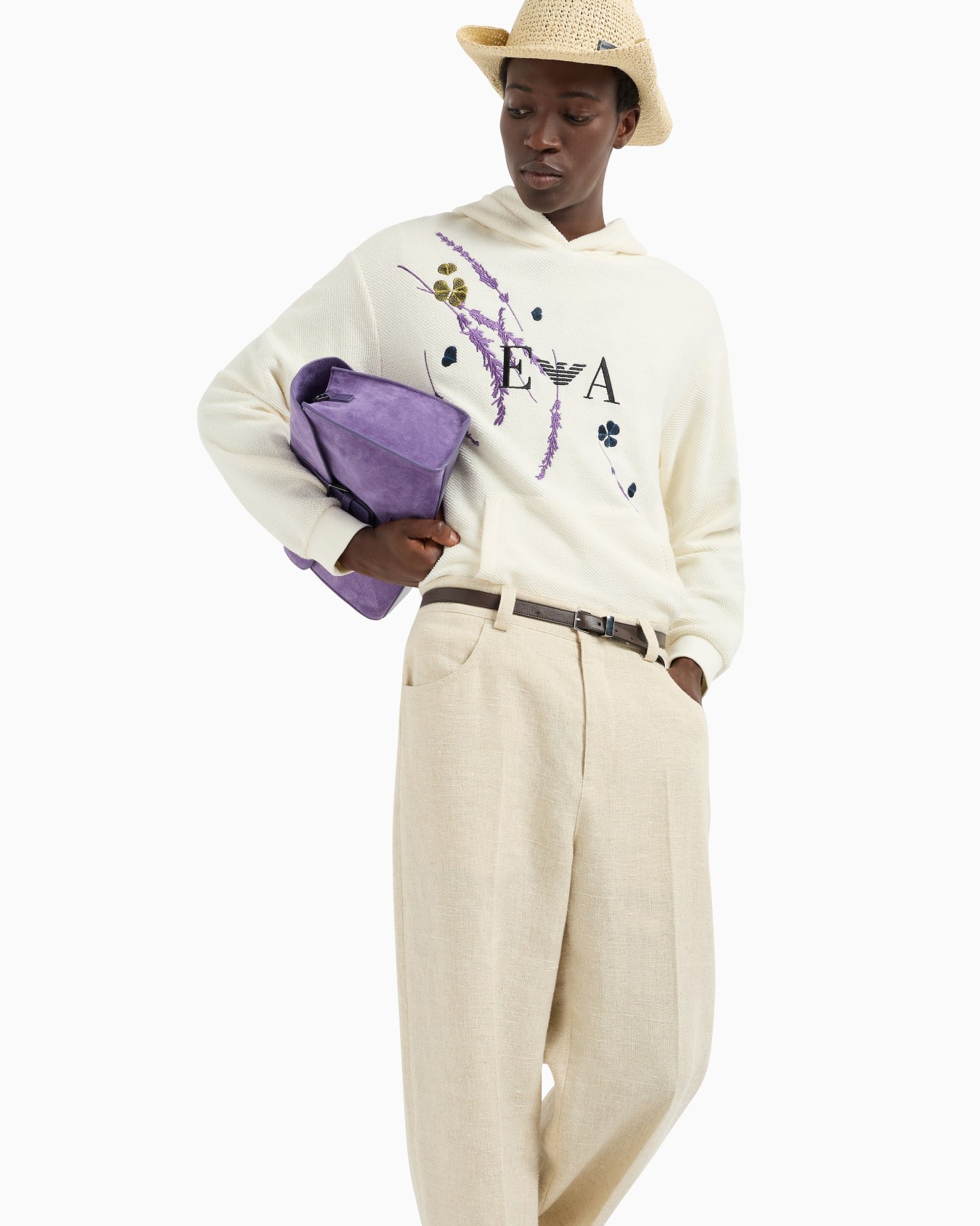 Brushed jersey hooded sweatshirt with lavender embroidery Slide 5