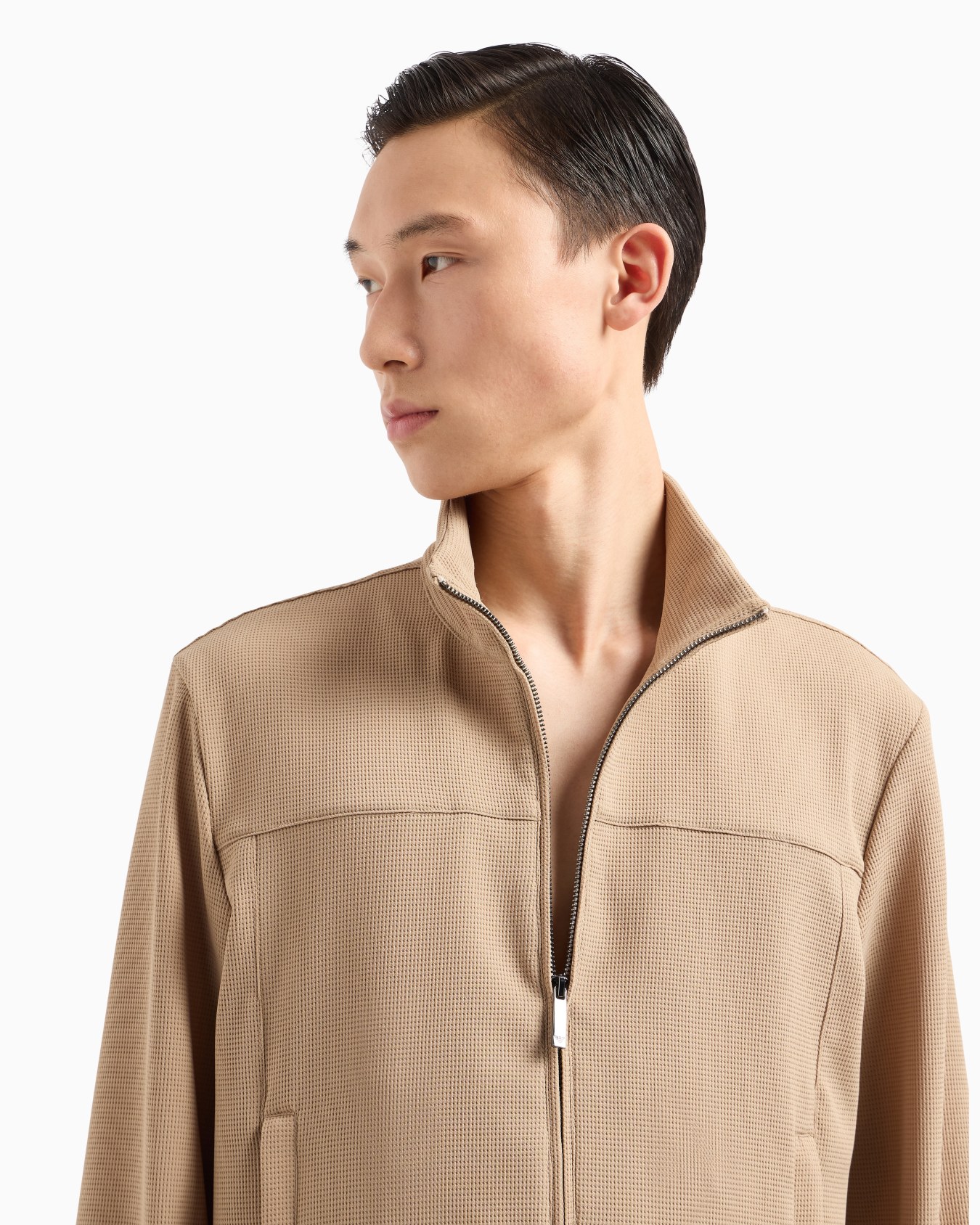 Blouson full zip in jersey crepe micro operato effetto piquet Icon Slide 5