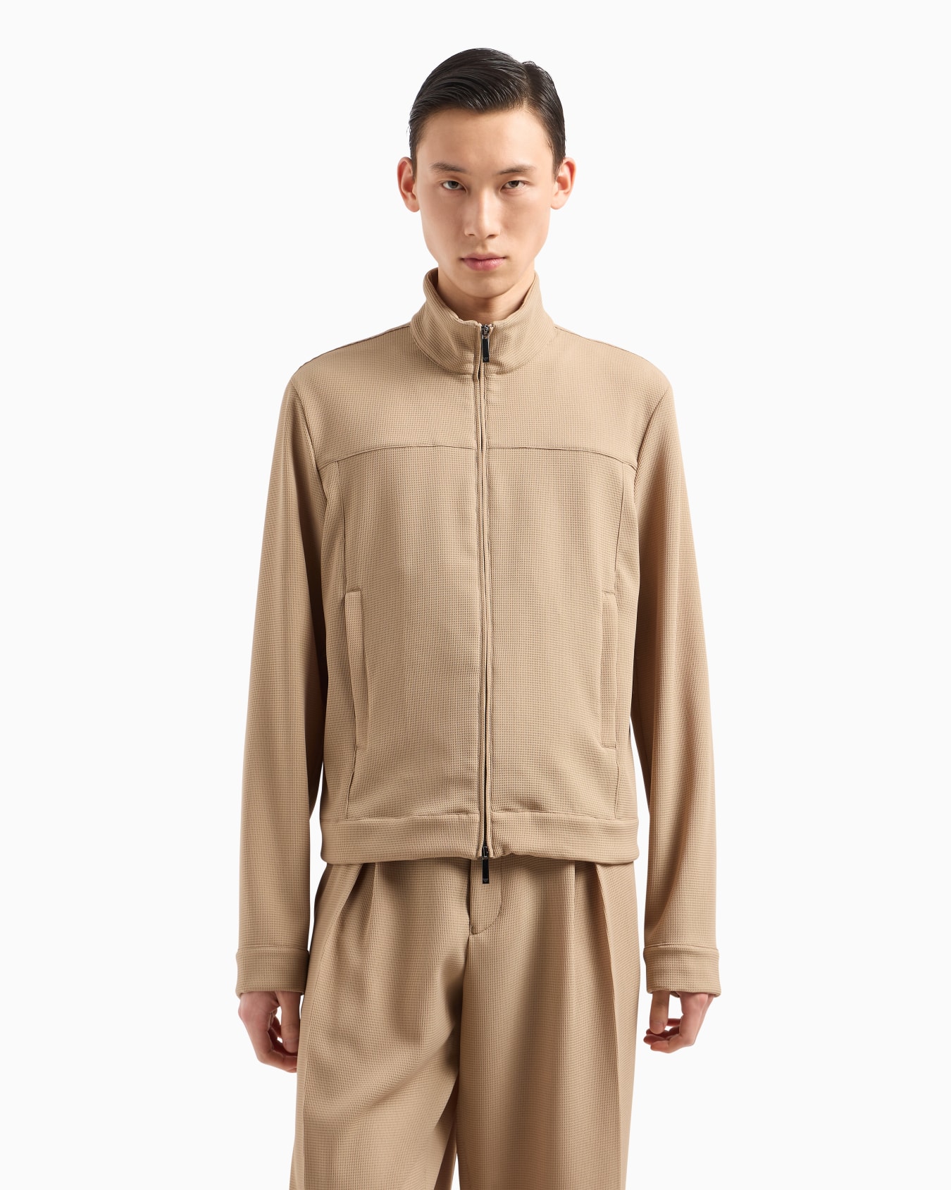 Blouson full zip in jersey crepe micro operato effetto piquet Icon Slide 4