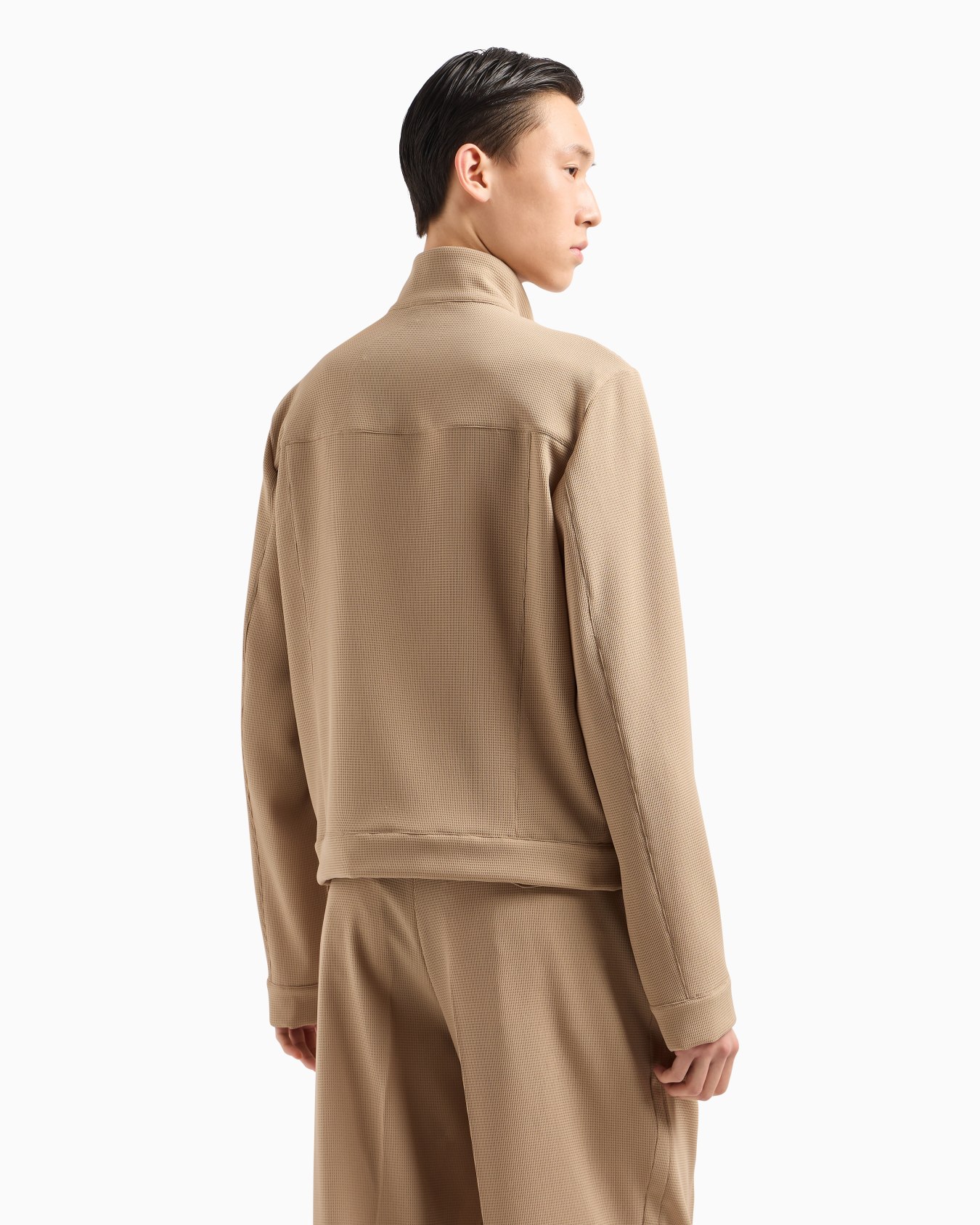 Blouson full zip in jersey crepe micro operato effetto piquet Icon Slide 3