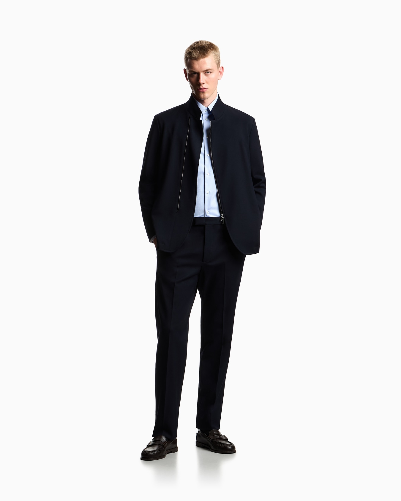 Stretch technical gabardine jacket with zip Slide 1