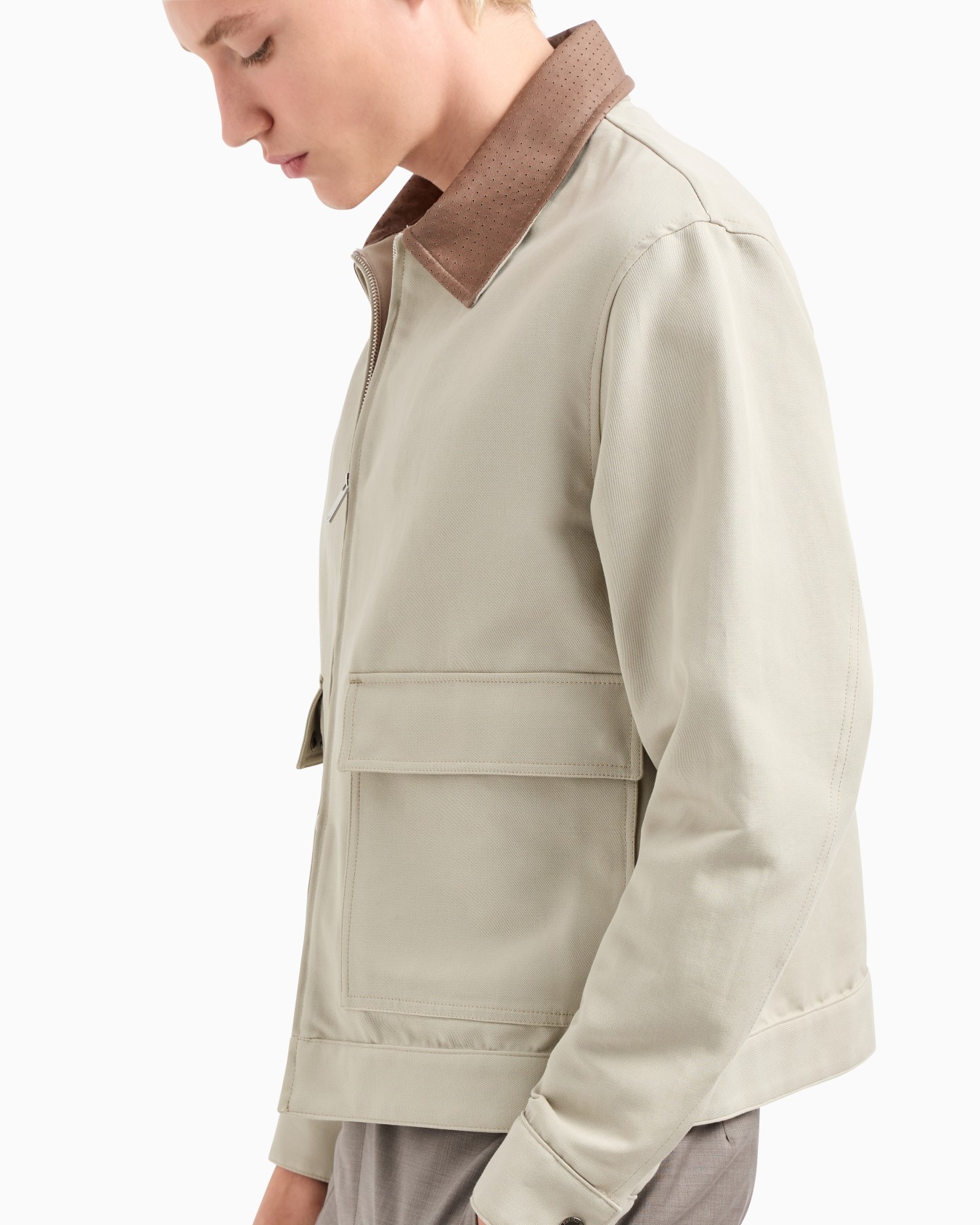 Compact gabardine blouson with suede collar Slide 4