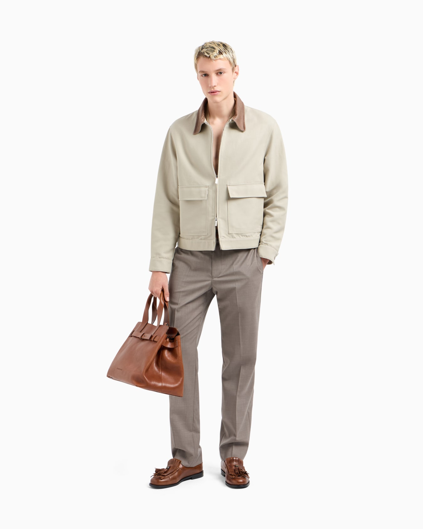 Compact gabardine blouson with suede collar Slide 1