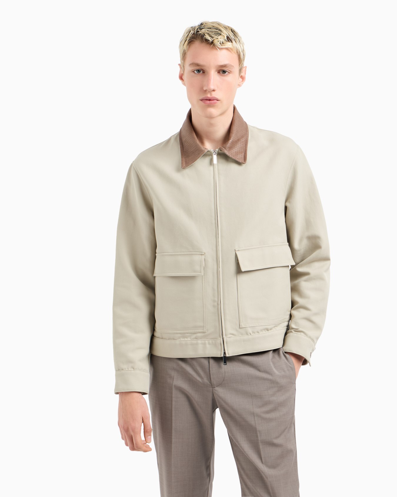 Compact gabardine blouson with suede collar Slide 3